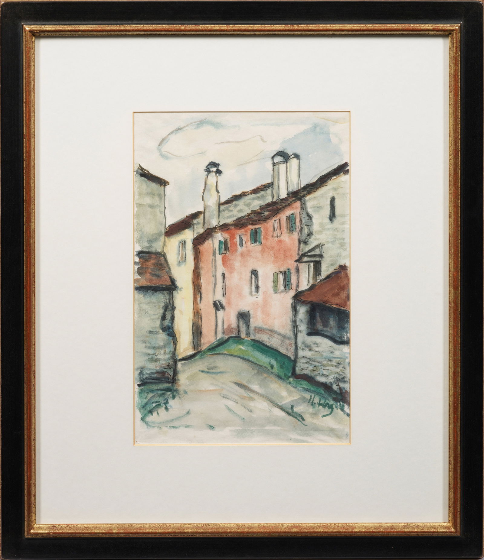 Hans Hagenauer: (1896 Lindenberg im Allgäu - 1975 Oberammergau) Altstadtgasse in Kroatien Stark konturierte, expressive Vedute des an der Stuttgarter Akademie ausgebildeten Künstlers, der zahlreiche Studienreisen i
