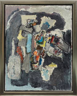 Jacques Doucet: (1924 Boulogne-Billancourt - 1994 Paris) "Paysage retrouvé" (Wiederentdeckte Landschaft). Originaltitel Um 1950-1960 entstandene Arbeit Doucets, der zur Künstlergruppe "CoBrA" gehörte und dessen Oe