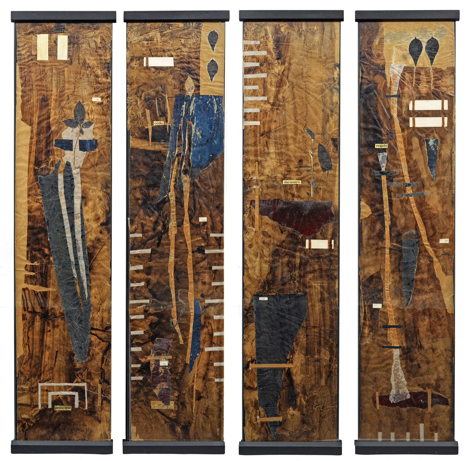 Olaf Nicolai: (Geb. 1962 Halle/Saale. Lebt und arbeitet in Berlin) "Landschaft I-IV (romantisch)". Originaltitel Installation aus vier Blatt überarbeiteter Papiercollagen auf Wachspapier, vor 1993. Olaf Nicolai ar