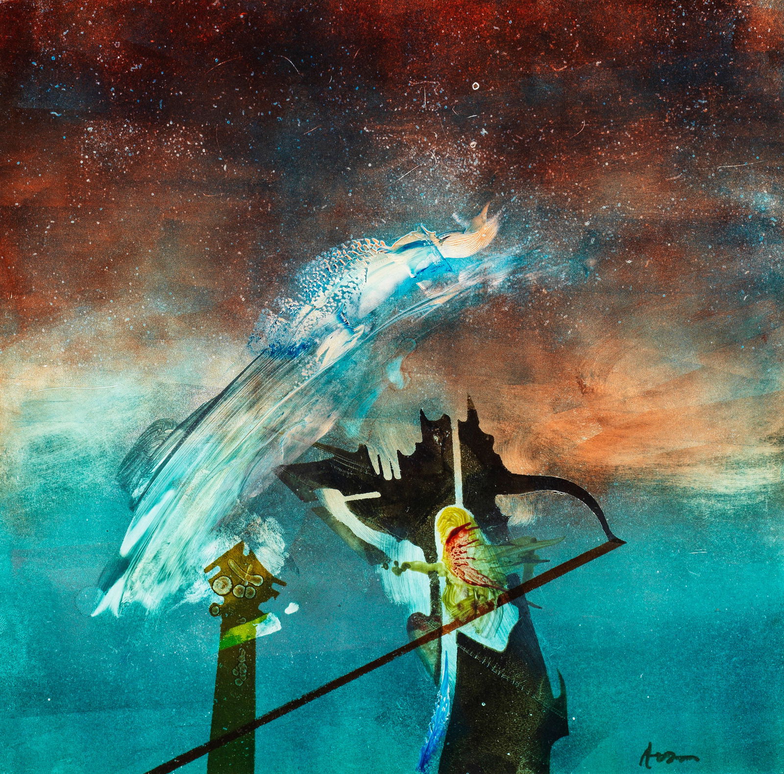 Ovidiu Avram: Ovidiu Avram (born 1953 in Teius/Romania) Abstract composition Mixed media/paper. R. and signed; 25.3 cm x 25 cm. Frame. Mixed media on paper. Signed. Ovidiu Avram (Geb. 1953 in Teius/Rumänien) A