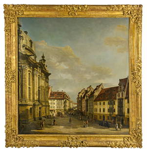 Bernardo Bellotto gen. Canaletto: 1721/22 Venedig - 1780 Warschau) nach Die Frauenkirche in Dresden 1916 entstandene, künstlerisch qualitätvolle, annähernd in Original-Größe ausgeführte Kopie nach dem berühmten Gemälde Bellott