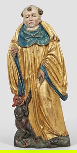 Hans Klocker: (Tätig vor 1474 - nach 1500 in Sterzing und Brixen) Werkstatt oder Umkreis Hl. Maurus von Subiaco (Glanfeuil) Lindenholz, farbig gefasst und vergoldet. Das Relief gehört zu den seltenen Darstellunge