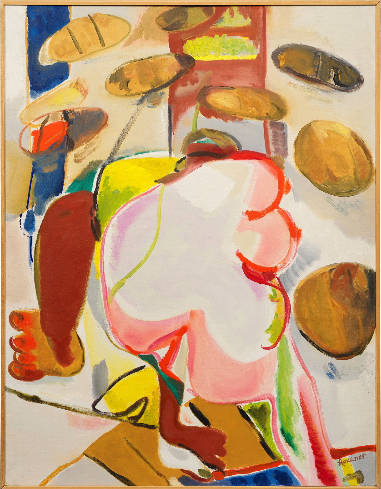 Eleonora Rozenek: (1896 Prag - 1987 München) "Mittwoch" aus dem Zyklus "Das tägliche Brot". Originaltitel Expressiv-realistische, flächig angelegte, abstrahierte Komposition mit stilisierter weiblicher Figur und Bro