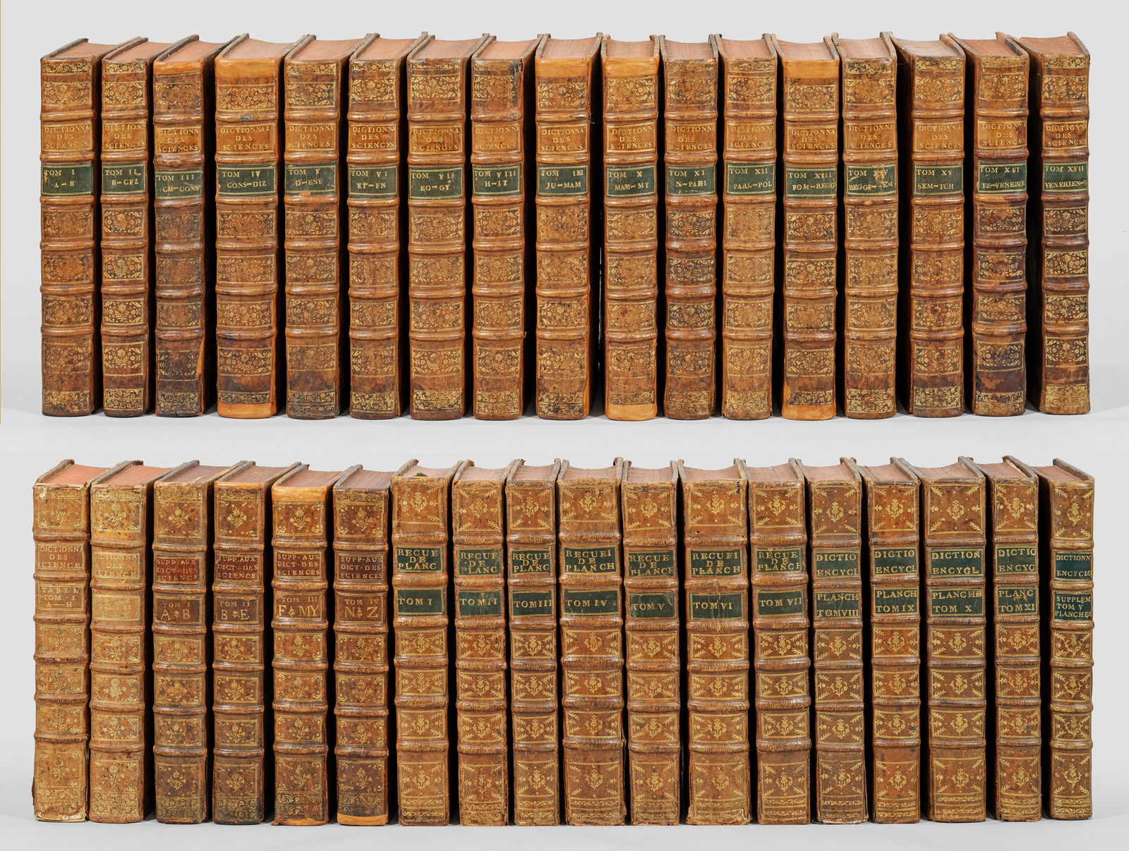 Umfangreiche bedeutende Enzyklopädie von Denis Diderot und: Jean Le Rond D'Alembert 35 Bd.; D. Diderot und J.B. le Rond d’Alembert, u.a. (Hrsg.): "Encyclopédie, ou Dictionnaire raisonné des sciences, des arts et des métiers, par une socété de gens de le