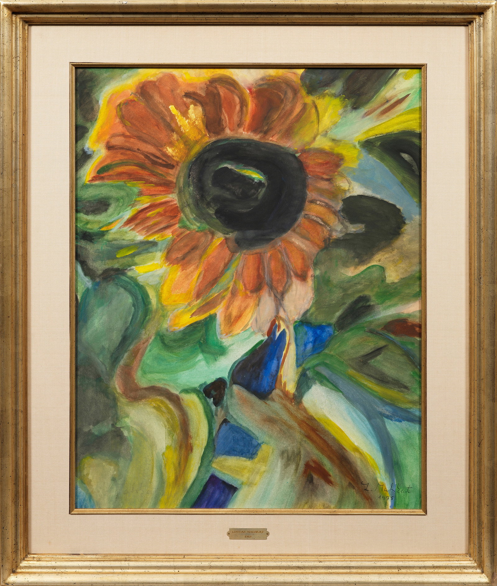 Lothar Malskat: (1912 Königsberg/Ostpreußen - 1988 Wulfsdorf bei Lübeck) Sonnenblume Expressionistisches, dynamisches Blatt Malskats in der Tradition von Emil Nolde. Malskat begann zunächst eine Malerlehre und st