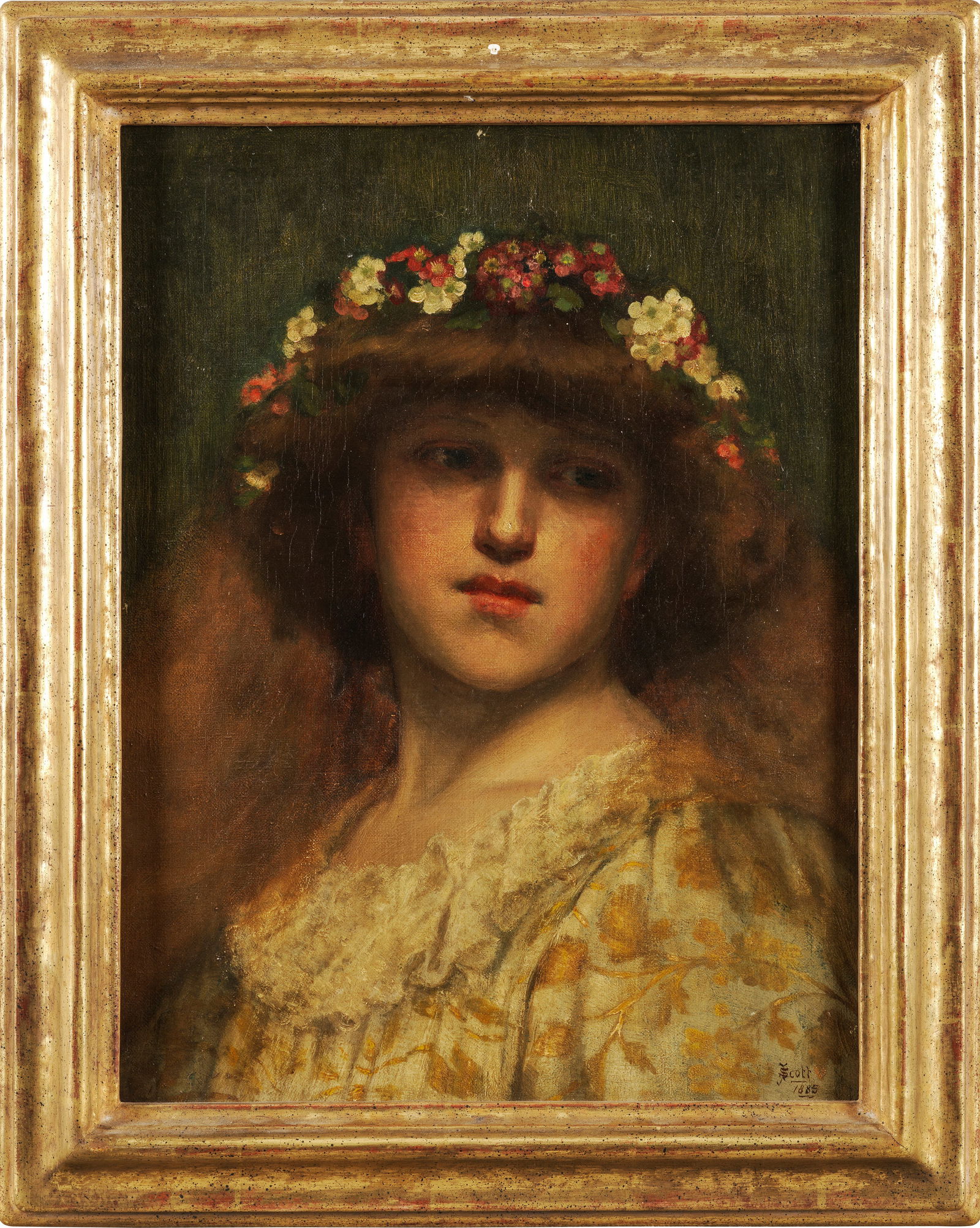 Englischer Porträtist: (Tätig im 19. Jh.) Bildnis einer jungen Dame Das duftig-locker gemalte, ätherisch anmutende Bildnis im Stil der englischen Präraffaeliten stammt aus dem Umkreis von William Bell Scott. Öl/Lwd.; R.