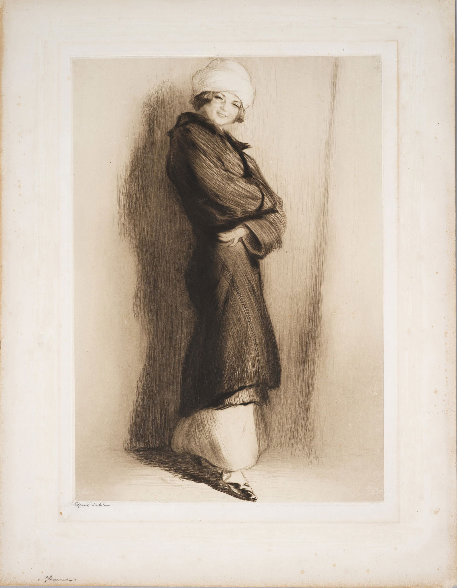 Edgar Chahine: (1874 Wien - 1947 Paris) "Ghemma debout". Originaltitel Kaltnadelradierung/Japan, auf Maschinenvelin aufgewalzt. L. u. sign. sowie unterhalb bez. "Ghemma" in Bleistift. Erschienen außerhalb der Aufla