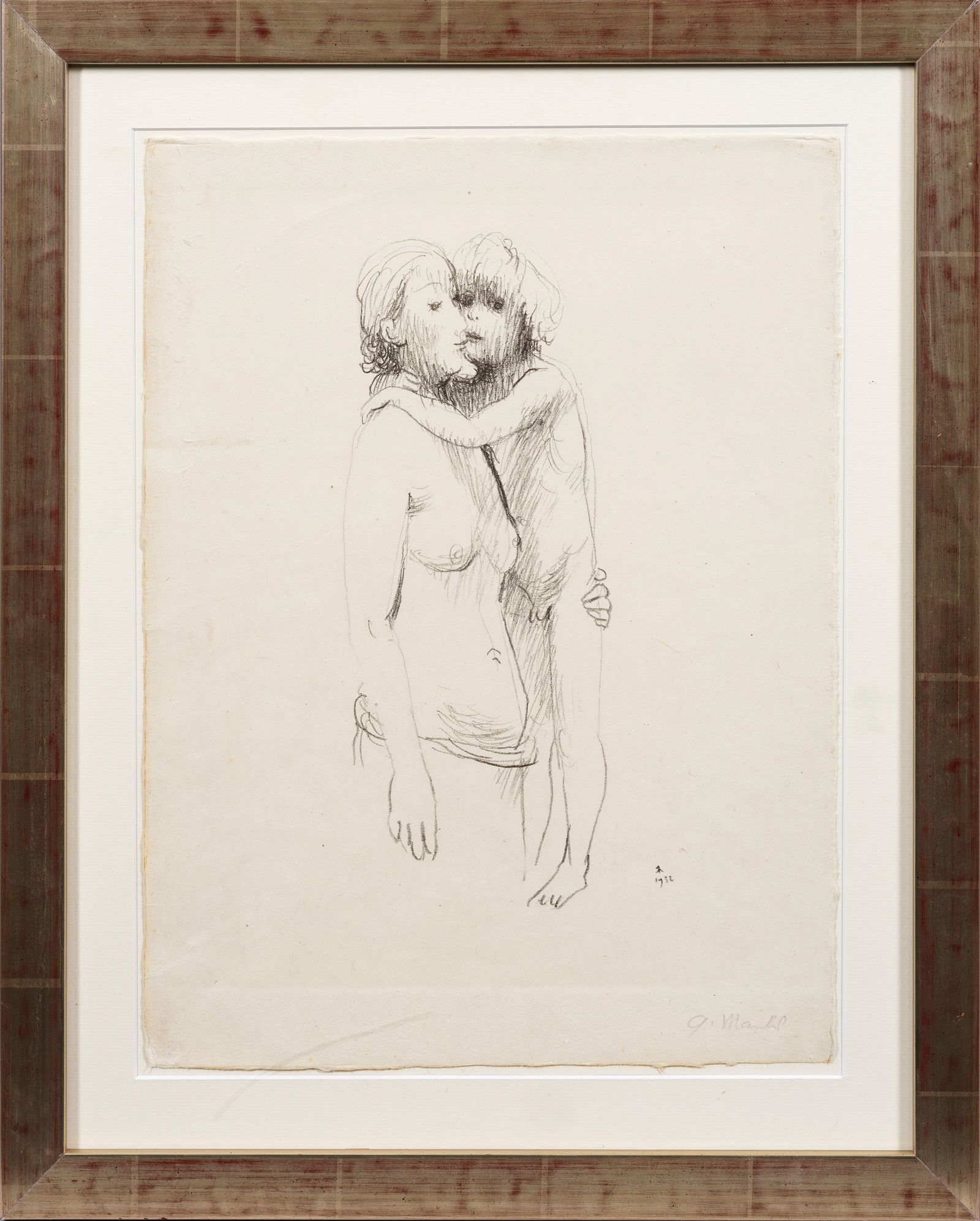 Gerhard Marcks: (1889 Berlin - 1981 Burgbrohl/Eifel) "Mutter und Kind". Originaltitel Lithographie/Papier, 1932. R. u. sign.; Im Stein monogr. und dat. 1932. Eines von ca. 30 Expl. ohne Auflagenbezeichnung. Wvz. Lamm