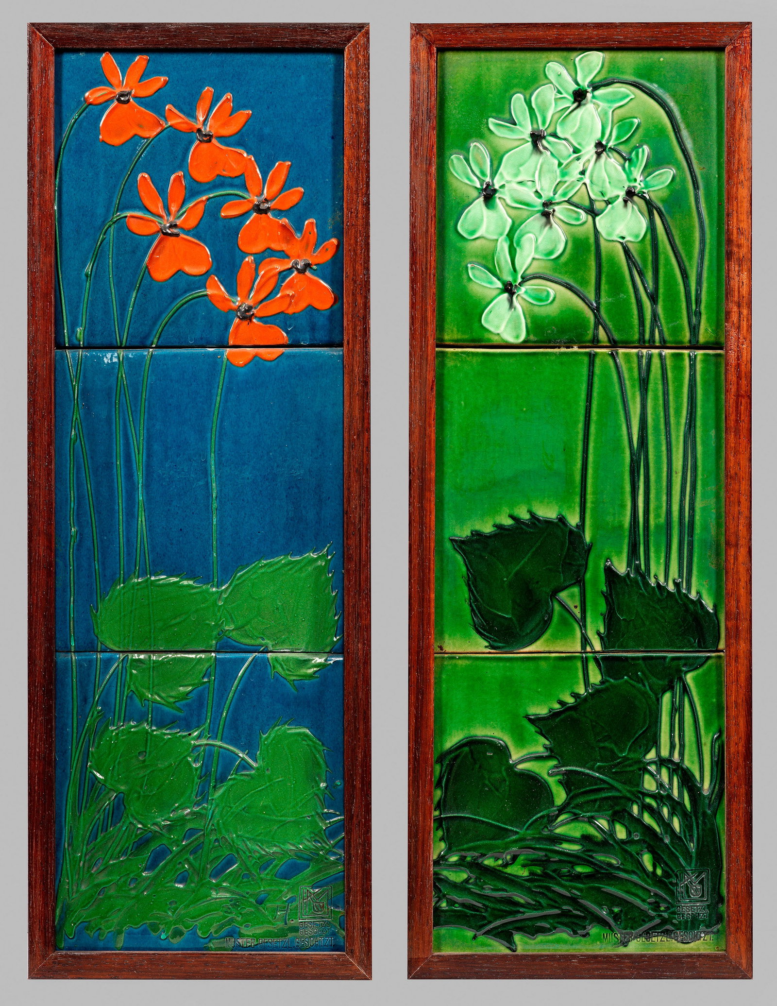 Paar Jugendstil-Fliesenbilder mit Blumendekor (1 of 1)