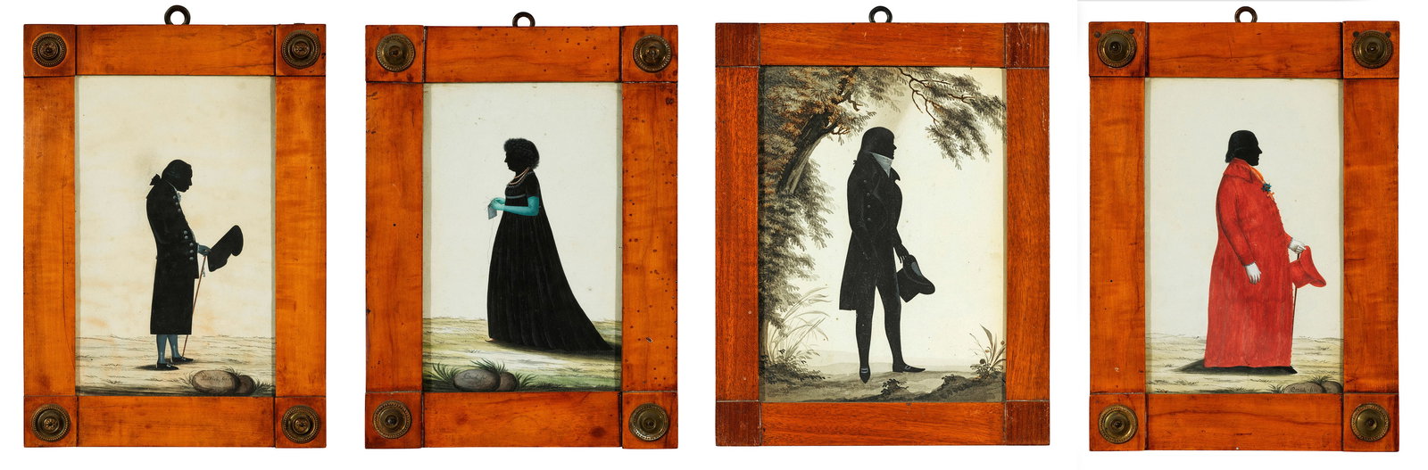 Puttrich: (Tätig um 1798) Vier Schattenbilder Partiell in Schattenrissmanier, partiell polychrom gemalte, ganzfigurige Personendarstellungen von drei Herren und einer Dame im Profil vor unbemaltem Hintergrund.