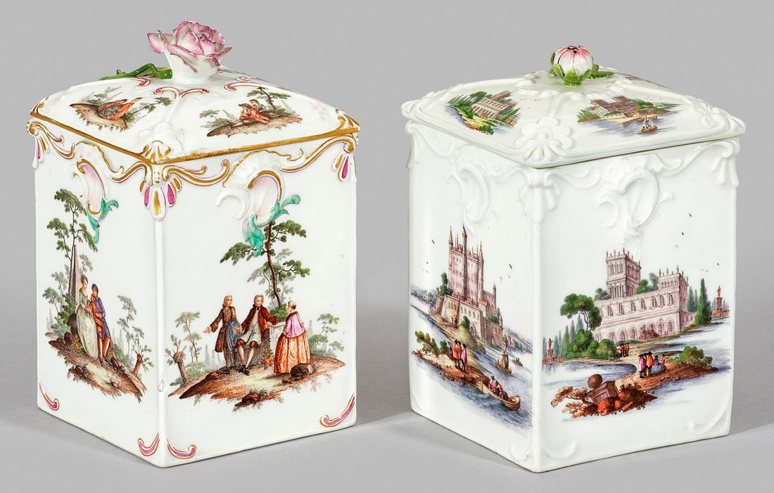 Zwei Meissen Tabakdosen mit Watteauszenen und Stadtveduten (1 of 1)