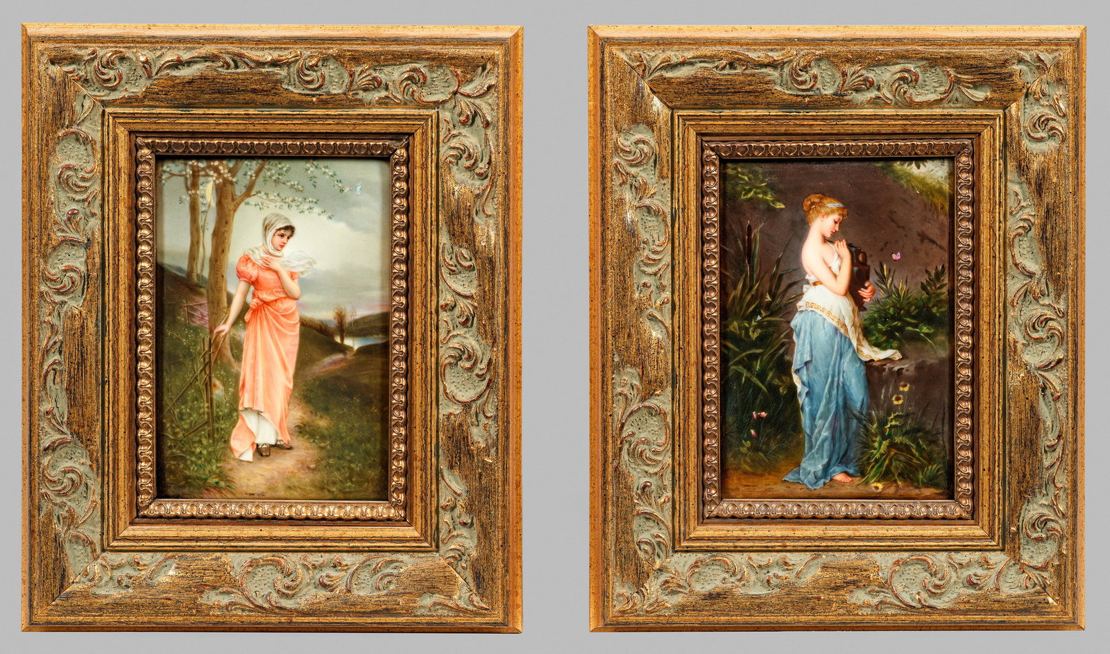 Zwei feine Porzellangemälde "Psyche mit der Urne" (1 of 1)