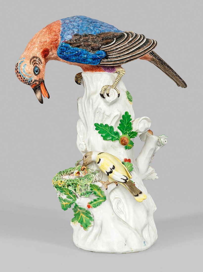 Große Meissen Figur eines Eichelhähers mit Vogelnest (1 of 2)