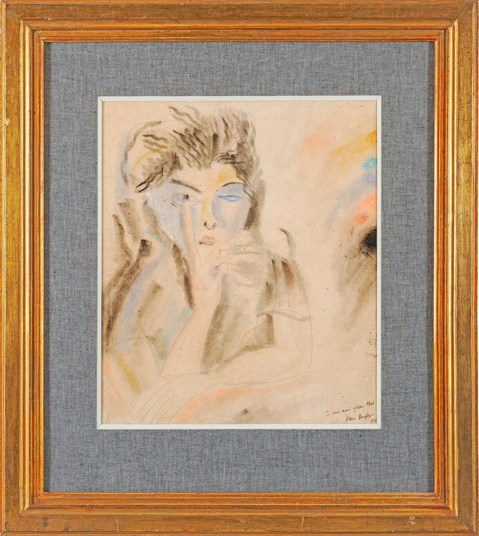 Jean Dufy: (1888 Le Havre - 1964 Boussay) "Portrait de femme". Originaltitel Mit dynamischem Duktus, 1926 geschaffenes, charakteristisches Bildnis Dufys, der wesentlich durch die Fauvisten beeinflusst wurde. Sei