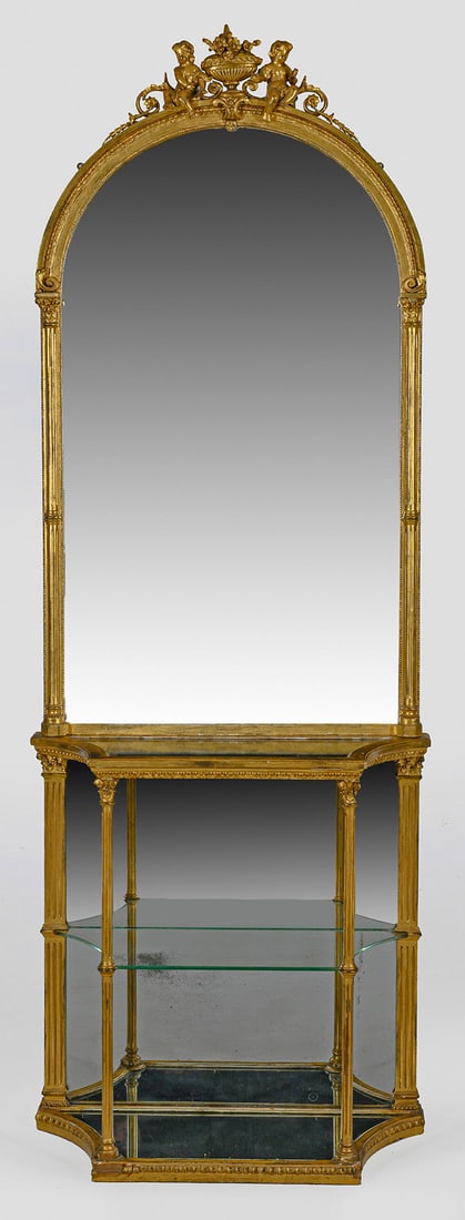 Großer Belle Epoque-Wandspiegel mit Konsole (1 of 1)