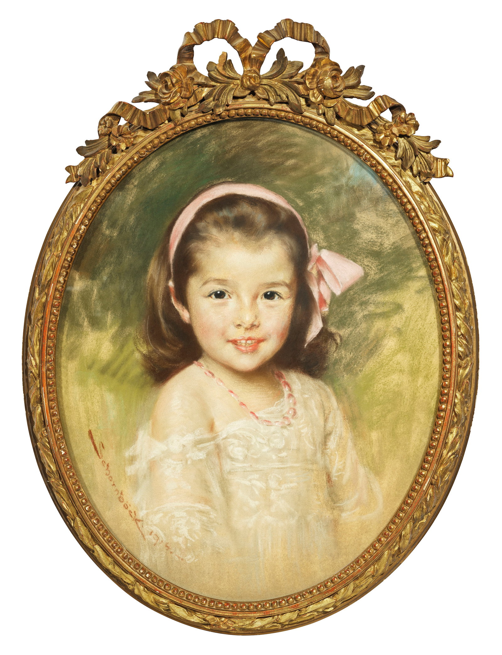 Alois Schornböck: (1863 Hernals b. Wien - 1926 St. Christophen) Mädchenbildnis aus der Familie der Fürsten Hohenlohe-Schillingsfürst Einfühlsam und subtil gemaltes Bildnis Schornböcks, der 1879-1884 Malerei an der