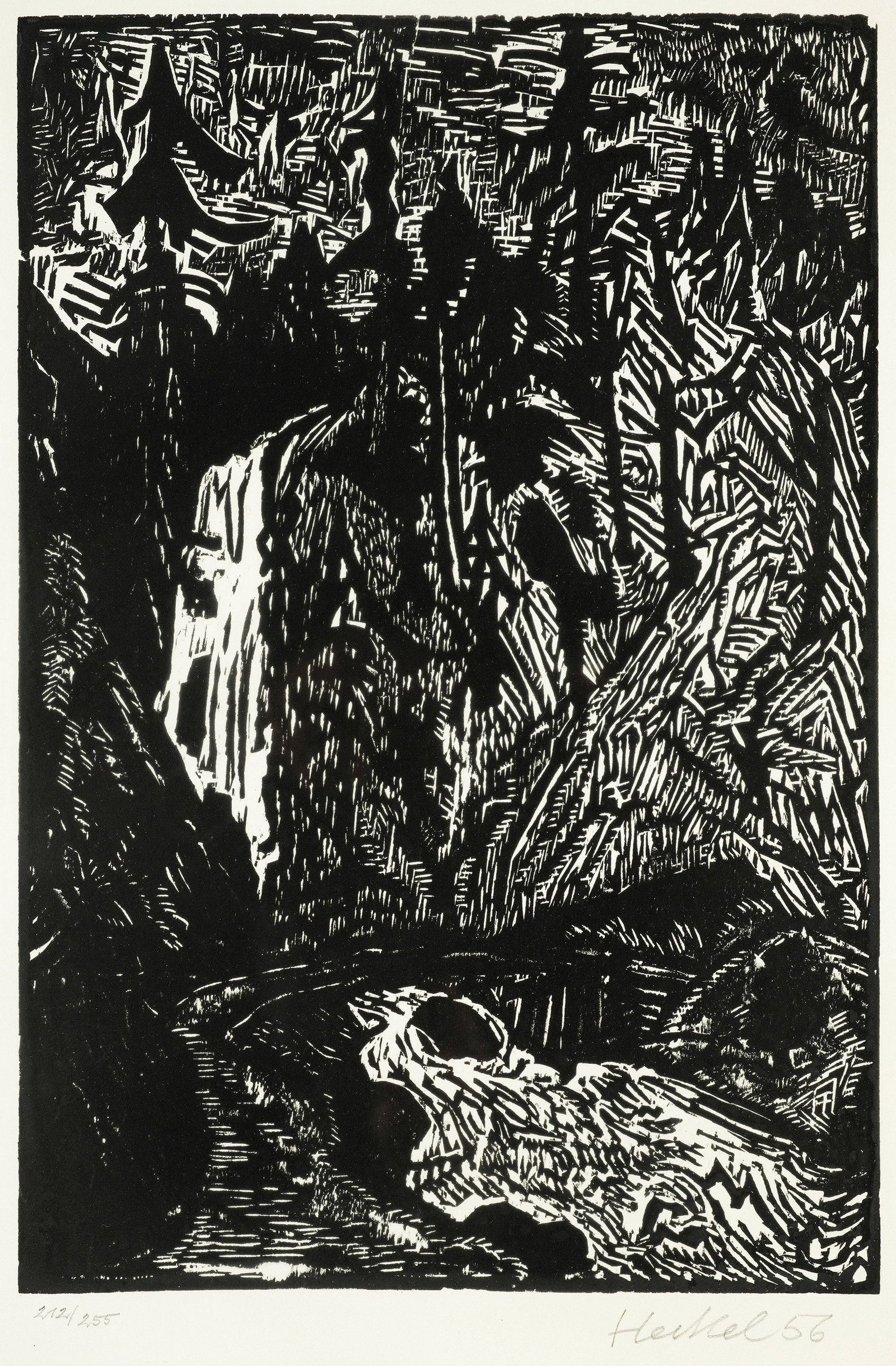 Erich Heckel: (1883 Döbeln - 1970 Radolfzell) "Sturzbach". Originaltitel Holzschnitt/Velin, 1956. R. u. sign. und dat. (19)56. Nummer. 212/255. Jahresgabe des Badischen Kunstvereins Karlsruhe 1962 (Trockenstempel)