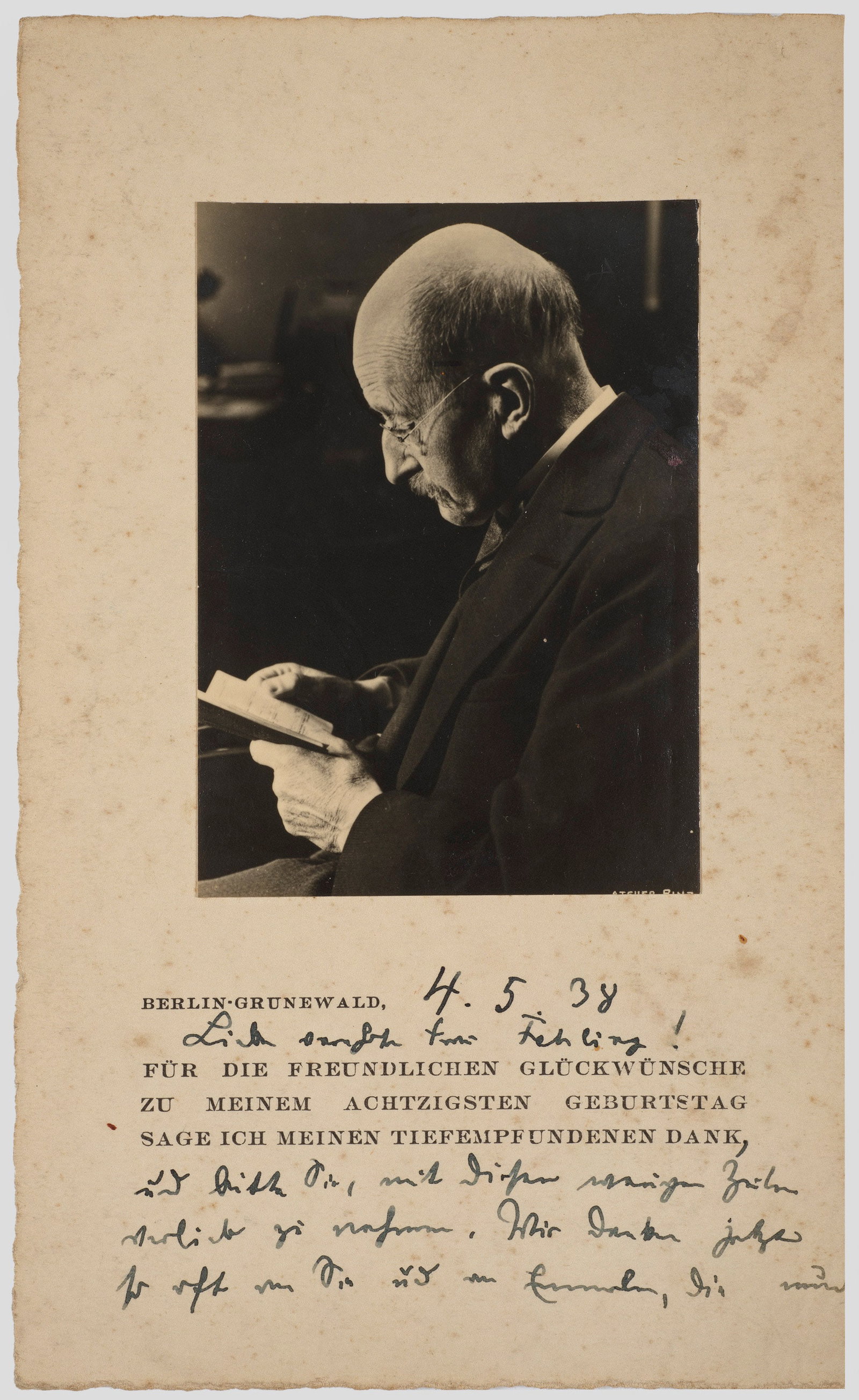 Danksagungskarte von Prof. Dr. Max Planck (1 of 2)