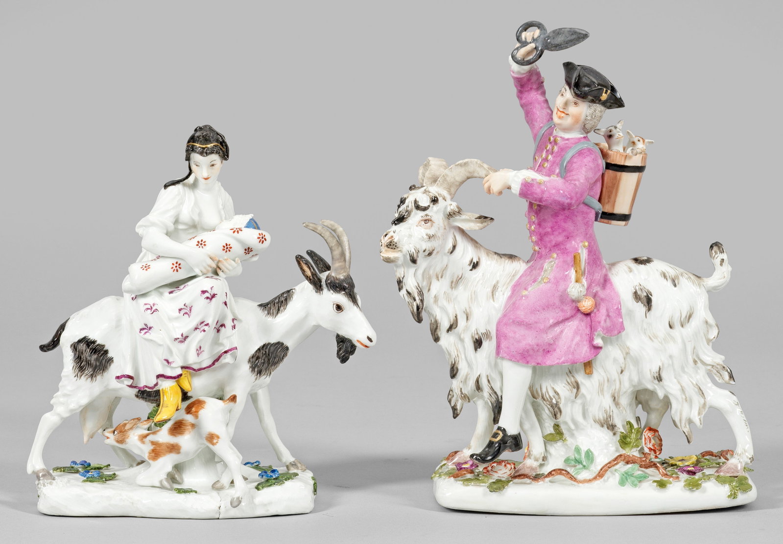 Meissen Figurenpaar "Schneidersfrau auf Ziege" und (1 of 1)