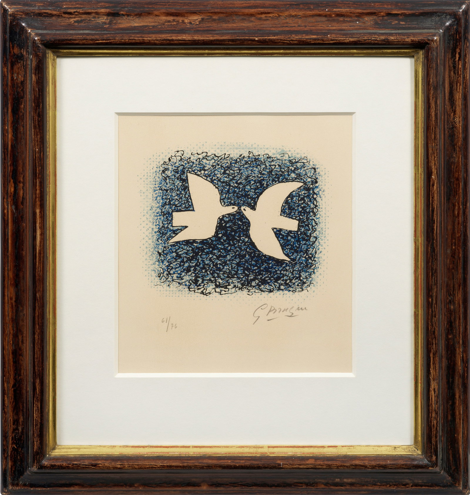 Georges Braque: (1882 Argenteuil - 1963 Paris) "Couple d' Oiseaux". Originaltitel Farblithographie/Rives, 1963. Sign. und nummeriert 61/75. Blatt aus dem Künstlerbuch "Lettera Amorosa", die Braque über mehrere Jahr