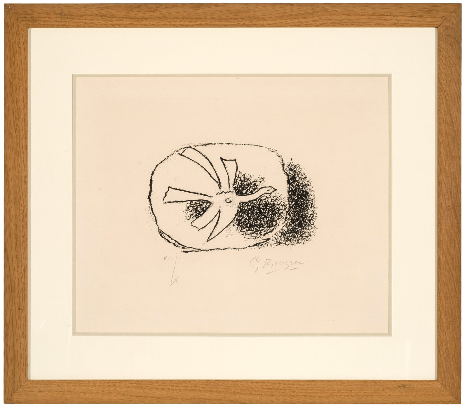 Georges Braque: (1882 Argenteuil - 1963 Paris) "Oiseau dans son nid". Originaltitel Aquatinta/Velin, 1958. Sign. und nummer. VIII/X. Aus dem Portfolio "Août", dieser erschienen mit einem Text von Saint-Pol-Roux als 