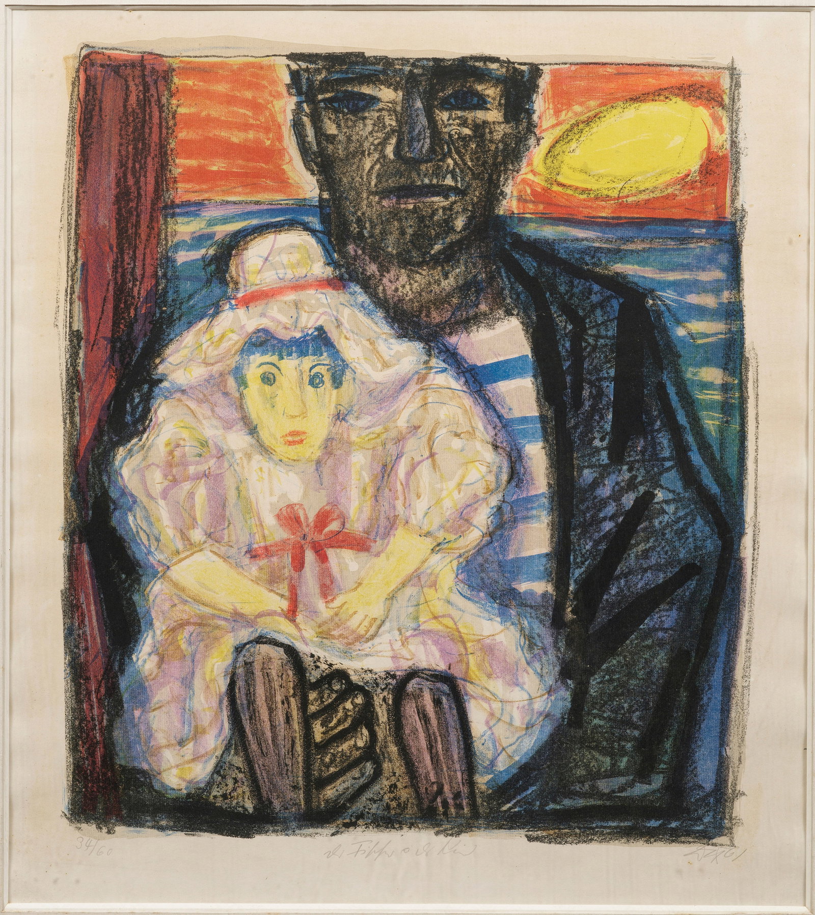 Otto Dix: (1891 Untermhaus/Gera - 1969 Singen) "Der Fischer und das Kind". Originaltitel Farblithographie/Van Gelder Zonen-Bütten, 1961. Sign. u. dat. (19)61, nummeriert 34/60 sowie betitelt "Der Fischer & das