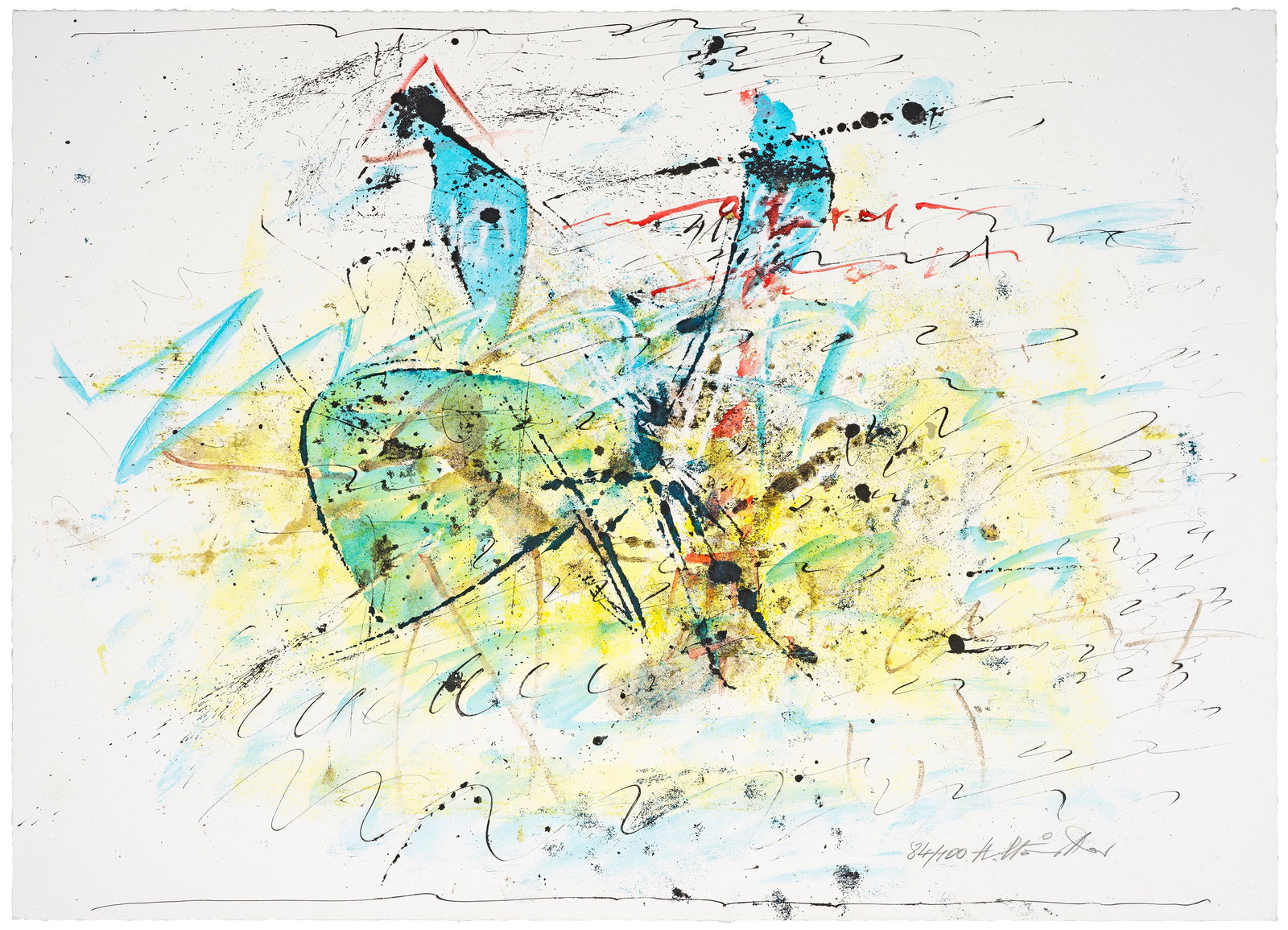 Hans Staudacher: (1923 St. Urban/Kärnten - 2021 Wien) "Gelbe Leichtigkeit". Originaltitel Farblithographie/Velin, 2013. Sign. und nummeriert 84/100. Gedruckt von der Stamperia Carini di San Giovanni Valdarno, erschie