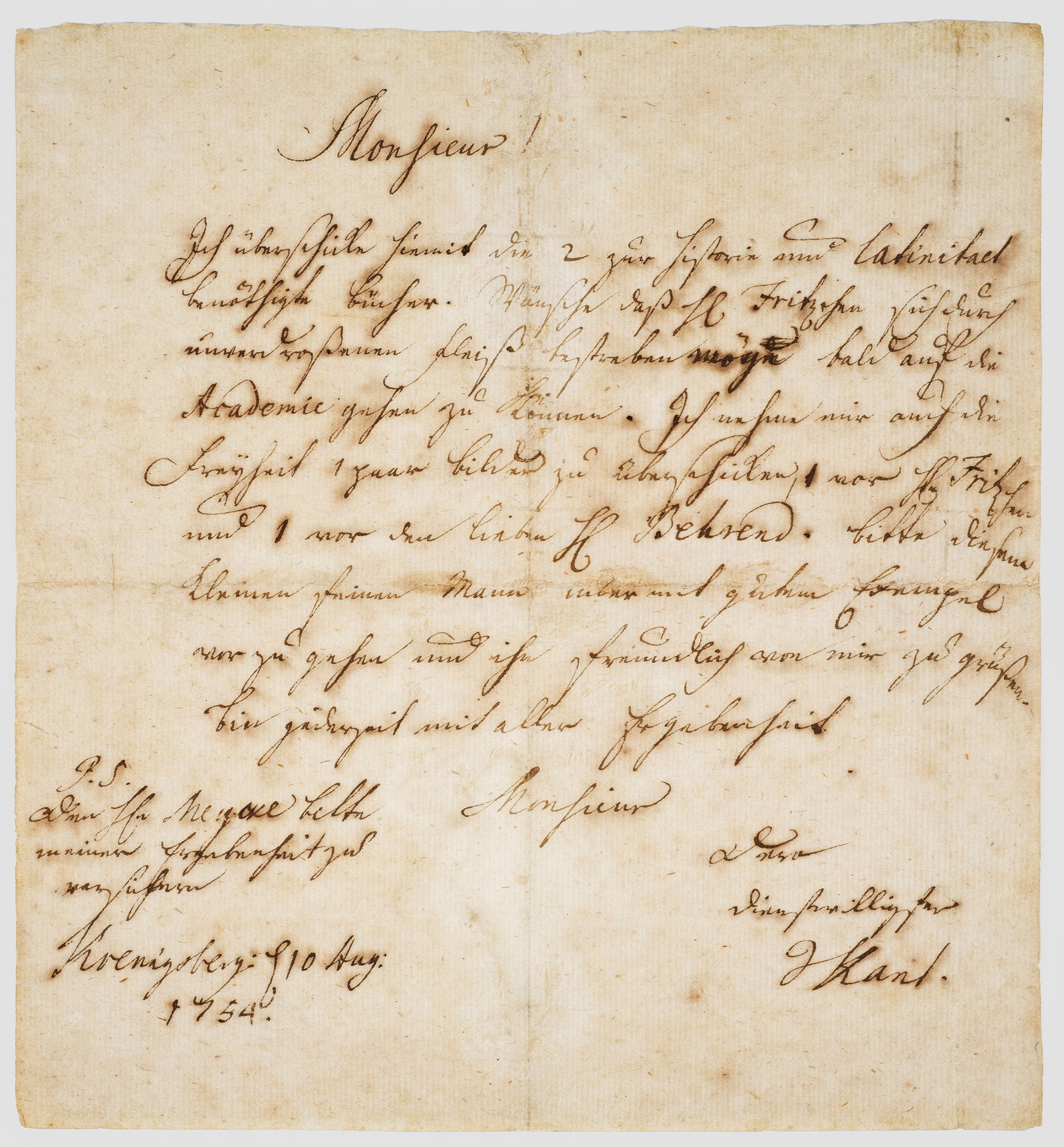 Eigenhändiger Brief von Immanuel Kant (1724 - 1804) (1 of 1)