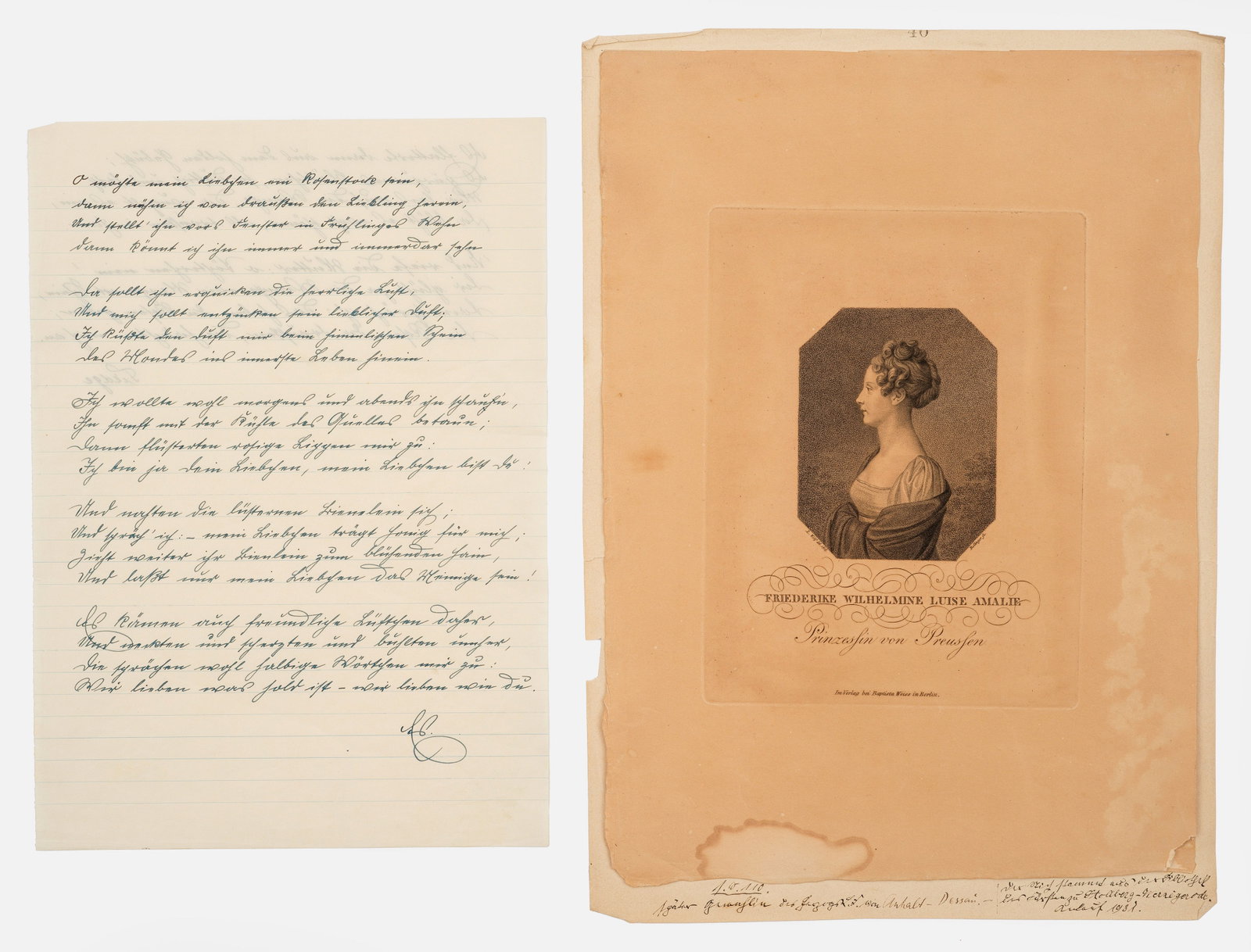 Musiksammlung aus dem persönlichen Besitz von: Friederike Prinzessin von Preussen (1796 - 1850) Persönliches Noten- bzw. Liederbuch der Preussischen Prinzessin als Lehr- und Übungsbuch für Gitarre und Gesang, ausgeführt per Hand sowie mit hand