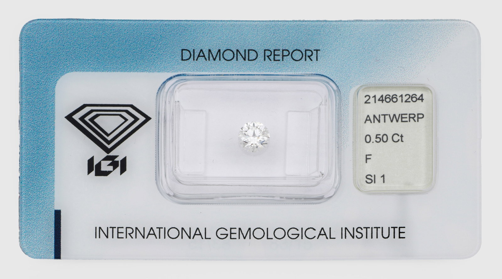 Hochfeiner Brillantsolitär: Ungefasst. Brillant mit excellentem Schliff von ca. 0,50 ct. (F/si1), DN ca. 5,1 mm. Beiliegend IGI-Expertise. Brilliant with excellent cut of approx. 0,50 ct. (F/SI1). Certificate included.