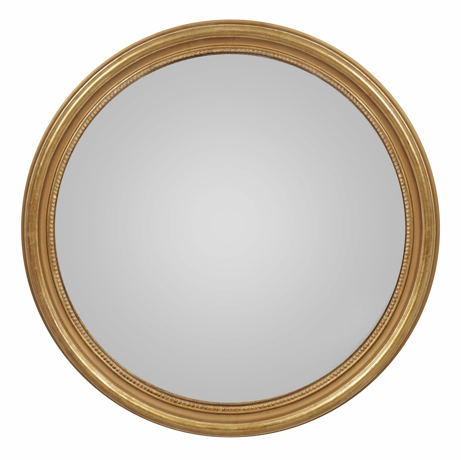 Großer Konvexspiegel: Holz, vergoldet. Runde, profilierte Spiegelrahmung mit Perlstab. Konvex gewölbtes Spiegelglas. D. 100 cm. A large German gilt wood konvex mirror. Deutsch. 20. Jh.