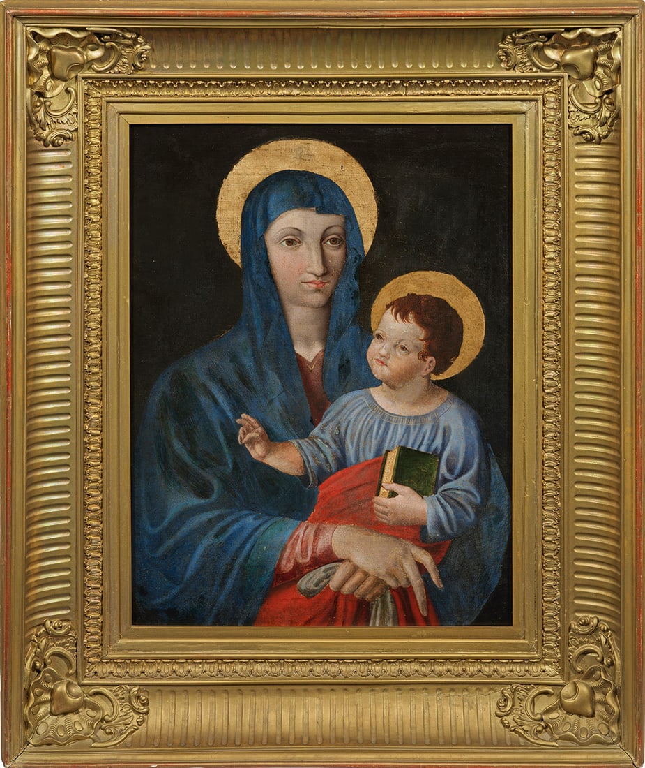 Italienischer Meister: (Wohl tätig im 17. Jh.) "Salus Populi Romani" Die als Schutzpatronin bzw. Heilsbringerin des römischen Volkes bekannte Darstellung zeigt Maria mit dem Jesuskind, die rechte Hand zum Segensgestus erh