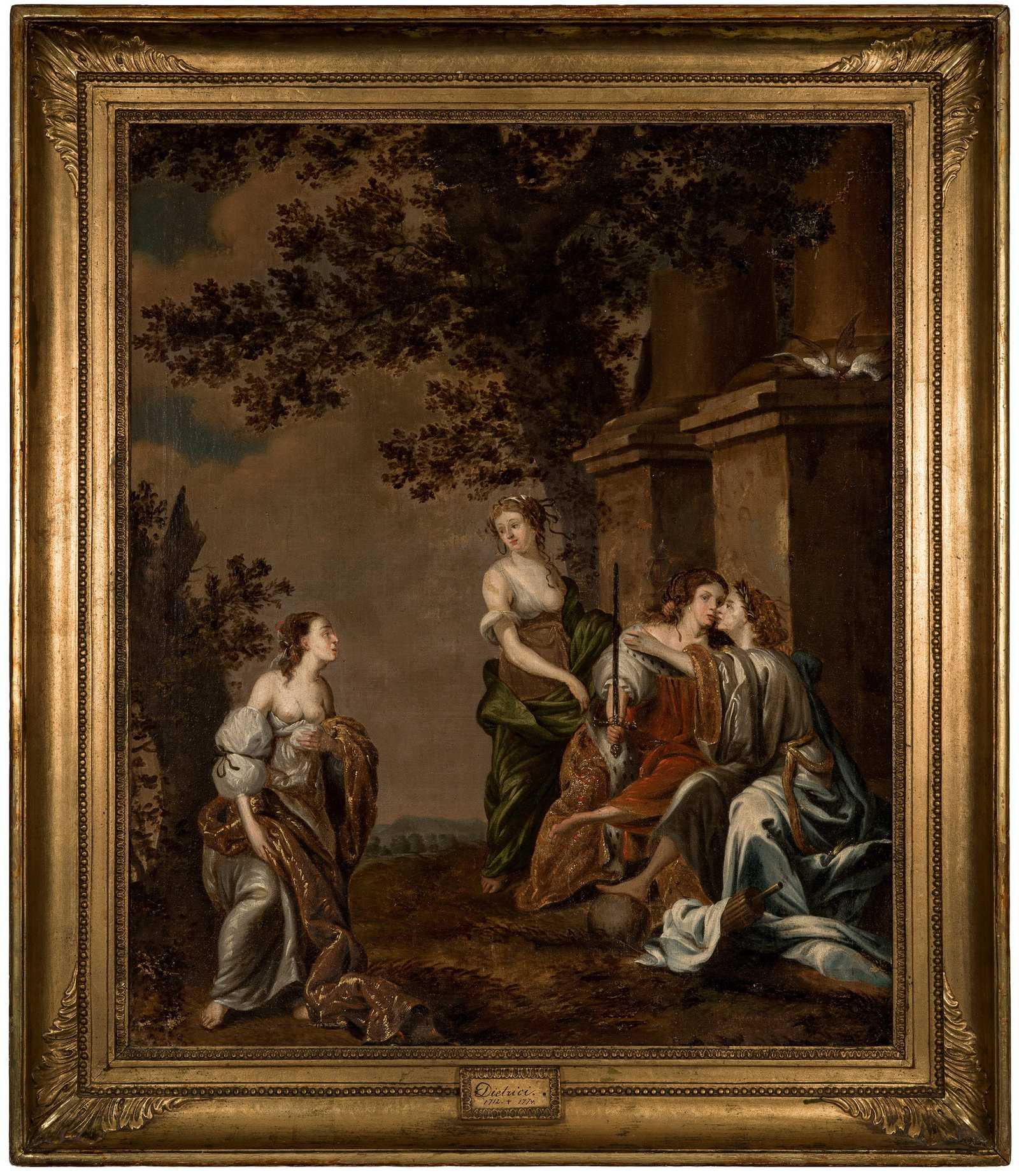 Christian Wilhelm Dietrich gen. Dietricy: (1712 Weimar - 1774 Dresden) Umkreis Dido und Anna Feinflüssig gemalte Darstellung aus Vergils berühmtem Epos Äneis, das die Königin Dido von Karthago mit dem Schwert als Symbol ihres Schicksals s