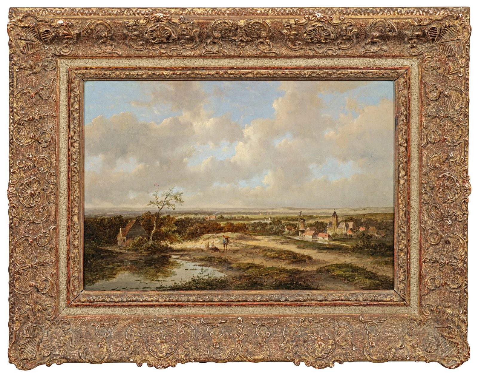 Jan Evert Morel: (1777 Amsterdam - 1808 ebenda) Holländische Landschaft Aus der Vogelperspektive überschaute flache, nordholländische Landschaft, die mit nur wenigen Akzenten in Form von Häusern, Kirchtürmen und 