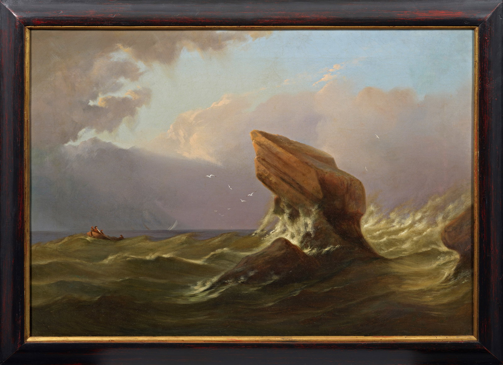 Otto Speckter: (1807 Hamburg - 1871 ebenda) attr. Ruderboot auf stürmischer See Atmosphärisch gestimmte Darstellung eines sich nähernden Ruderbootes aus der Sicht des Ufers, erkennbar gemacht durch scharfkantige 