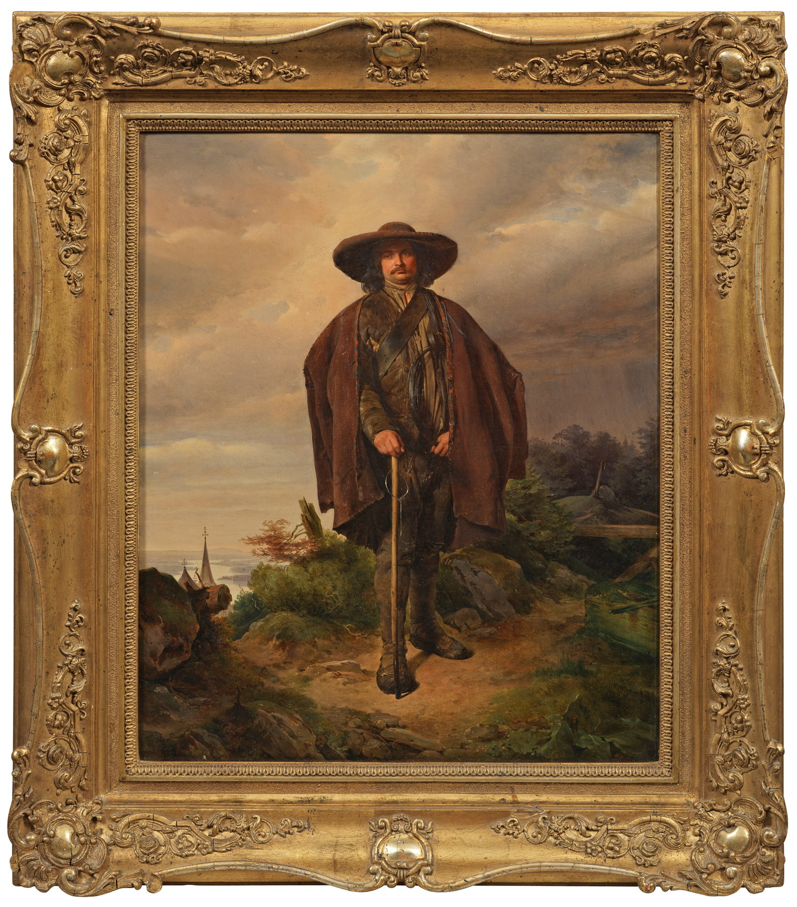 Franz Eybl (Eibl): (1806 Wien - 1880 ebenda) "Rastelbinder" Originaltitel Fein lasierend gemaltes, ganzfiguriges Porträt des Drahtbinders mittleren Alters mit Schnurrbart in stehender, selbstbewusster Pose, gewandet in