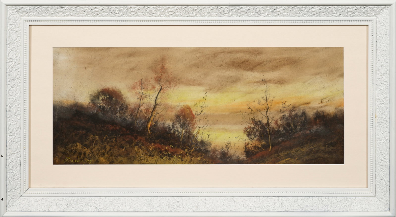 Charles-François Daubigny: (1817 Paris - 1878 ebenda) Spätsommerliche Teichlandschaft In warmem, erdigem Kolorit und mit weichen, aufgelösten Konturen ausgeführte Teichlandschaft Daubignys, die die abendliche Stimmung in ged
