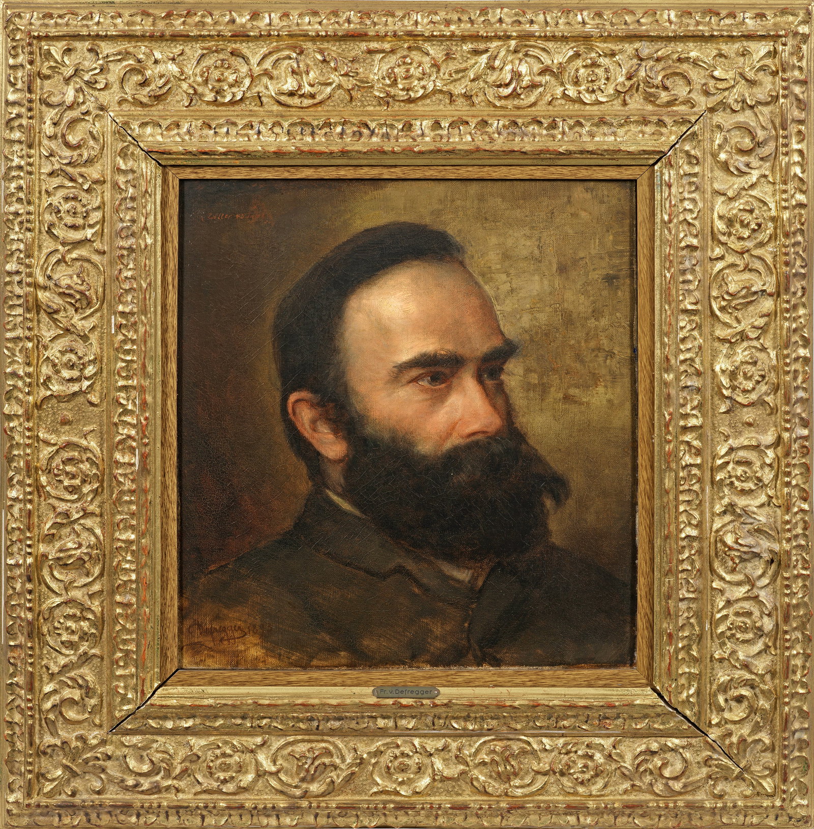 Franz von Defregger: (1835 Stronach - 1921 München) Bildniss eines Mannes mit Vollbart Realistisches Porträt Defreggers, der als zentraler Vertreter der Münchner Schule gilt. Defregger studierte seit 1861 an der Münch