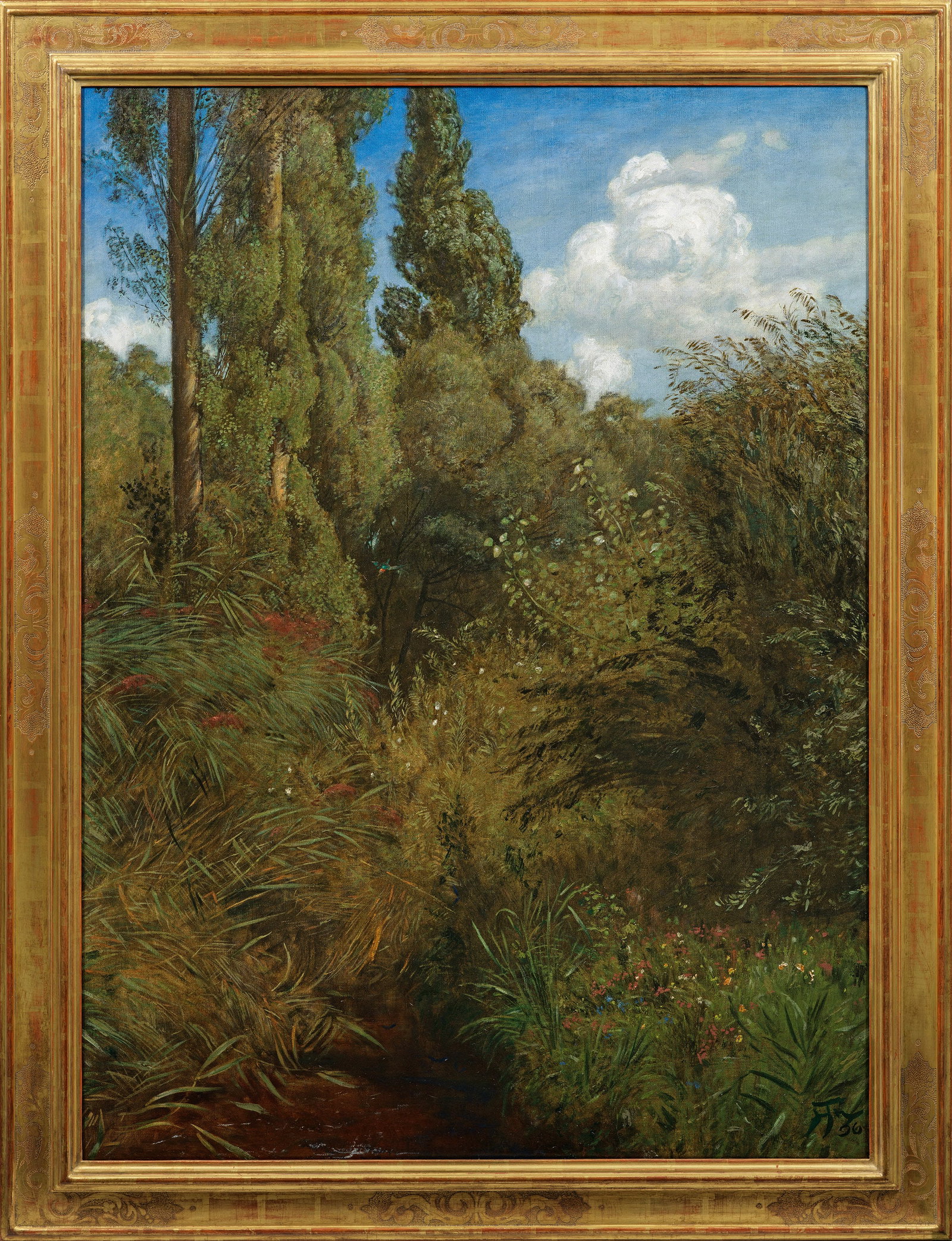 Hans Thoma: (1839 Bernau - 1924 Karlsruhe) "Blühender Sommer" Originaltitel Thomas Landschaften zählen zu den eindrucksvollsten und beeindruckendsten Werken des Künstlers. Hierzu zählt auch vorliegende Landsc