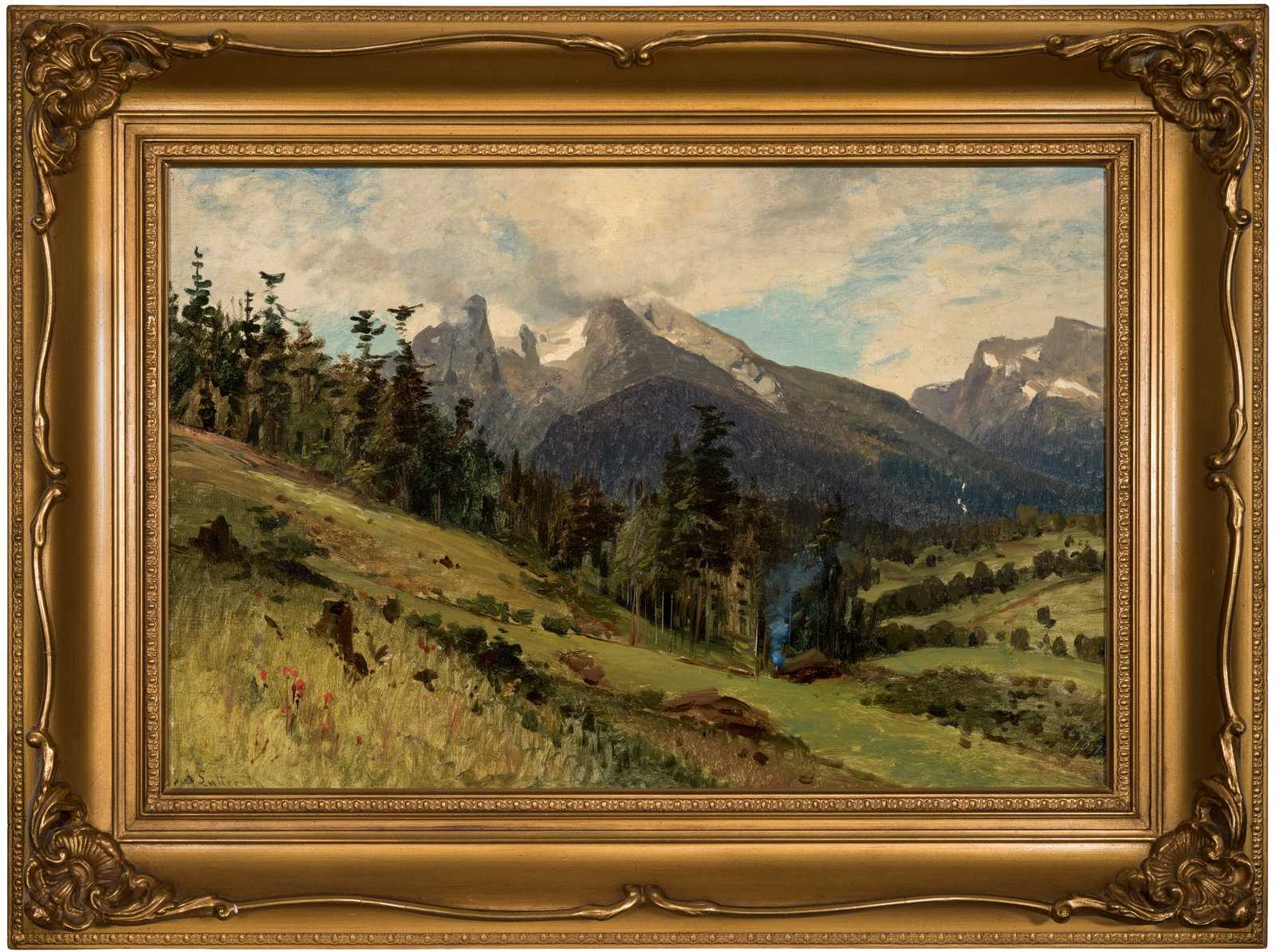 Ascan Lutteroth: (1842 Hamburg - 1923 ebenda) Partie aus den Berchtesgadener Alpen mit Blick auf den Watzmann In den 1880er-Jahren entstandene, seltene Landschaft Lutteroths, der sonst vor allem Motive aus Italien und