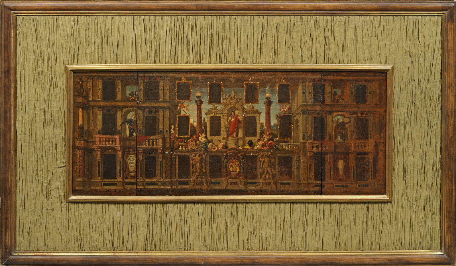 Claudius Schraudolph der Jüngere: (1843 München - 1902 St. Michael/Eppan/Südtirol) Entwurf für die Fassadenmalerei des Hotels Bellevue (später Hotel Kaiserhof) in München Auf drei nebenander montierten Holztafeln gemalter, dekora