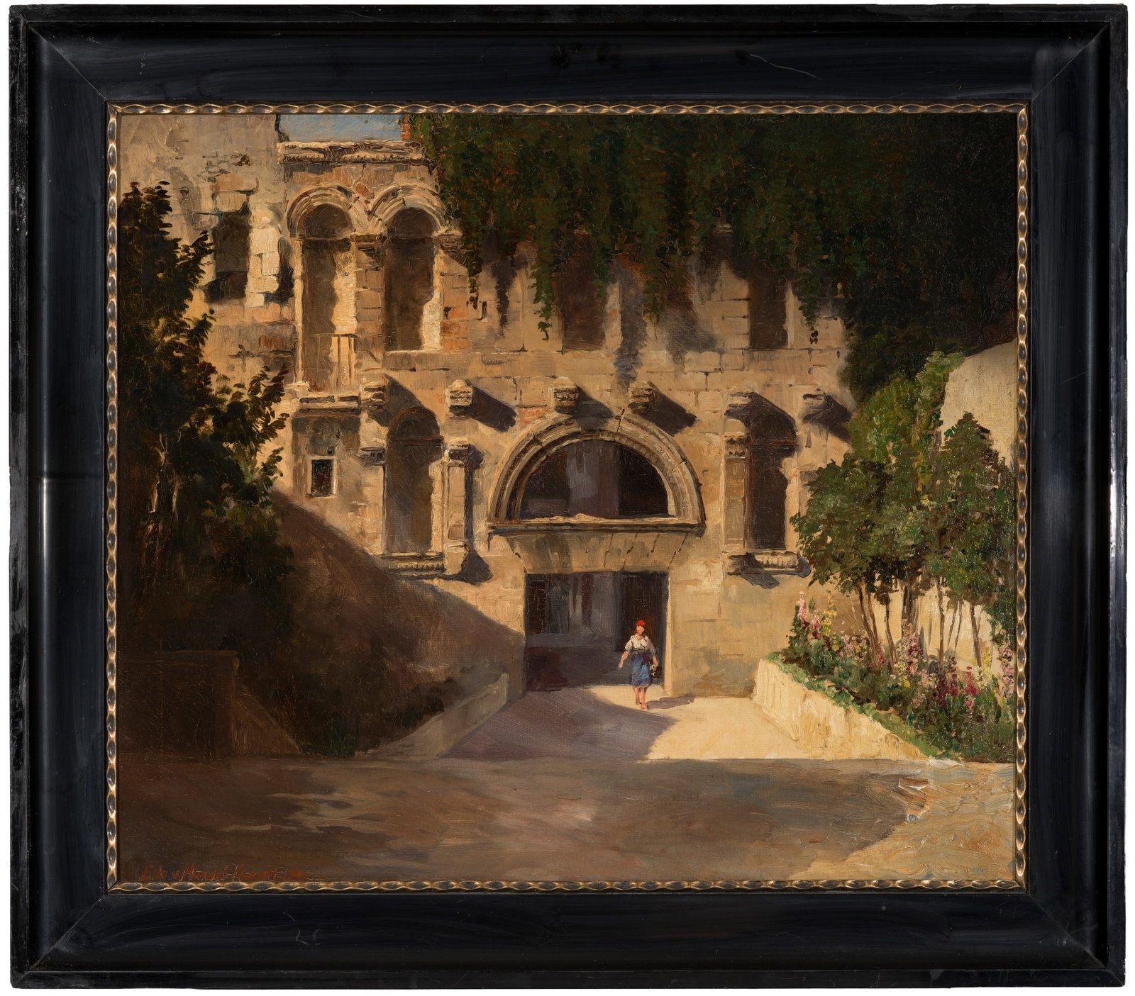 Eduard (Edo) Freiherr von Handel-Mazzetti: (1885 Innsbruck - 1950 ebenda) Die Porta Aurea in Split In reizvoller Licht- und Schattenbehandlung, mediterraner Farbpalette und dynamischem, pastosen Pinselstrich komponierte Ansicht des nördlichen