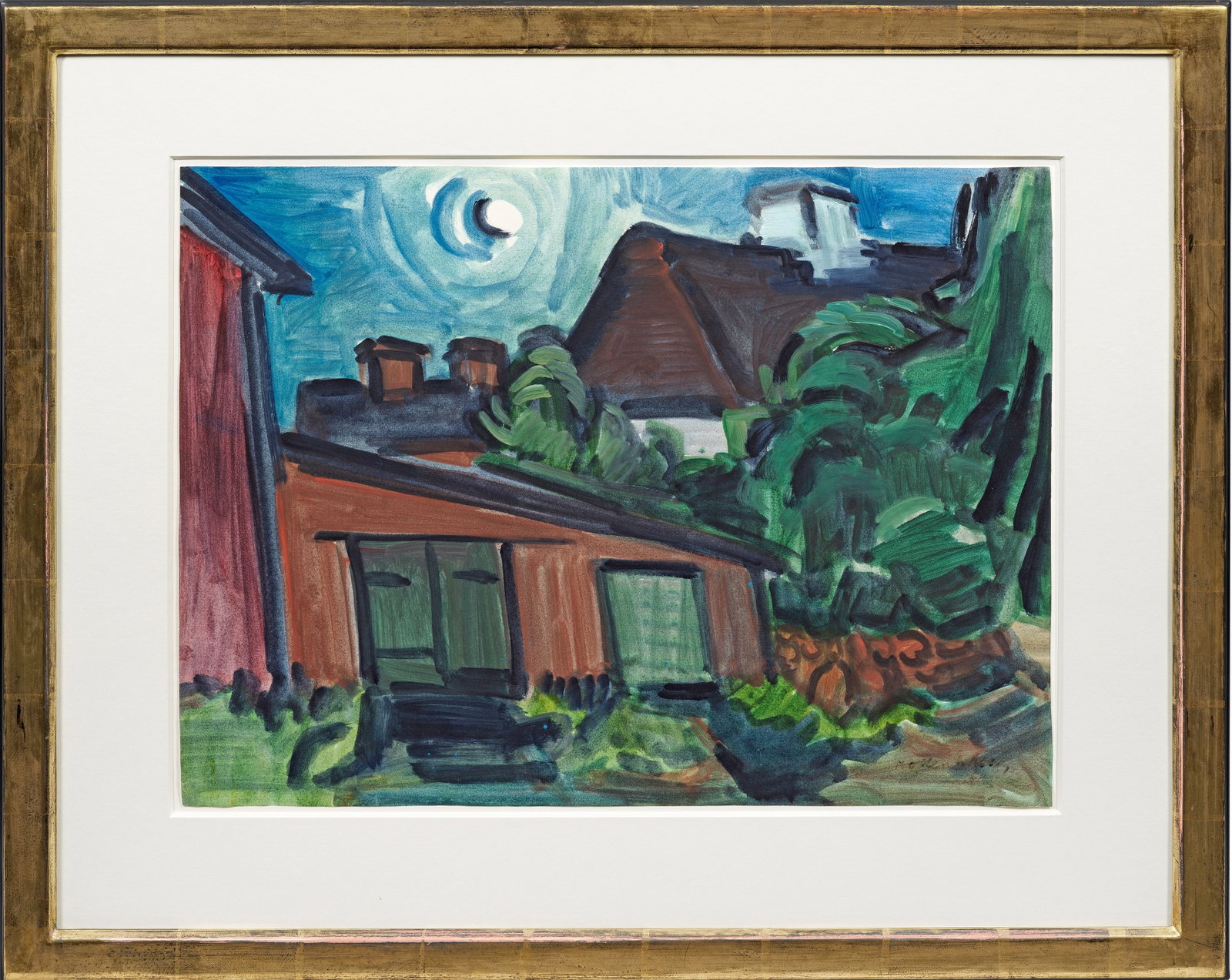 Ernst Mollenhauer: (1892 Tapiau/Ostpreußen - 1963 Düsseldorf) "Dorfstraße II (Keitum)". Originaltitel Mit schnellem Duktus und breitem Pinsel gemalte, expressionistische Dorflandschaft Mollenhauers. Das um 1958 entst