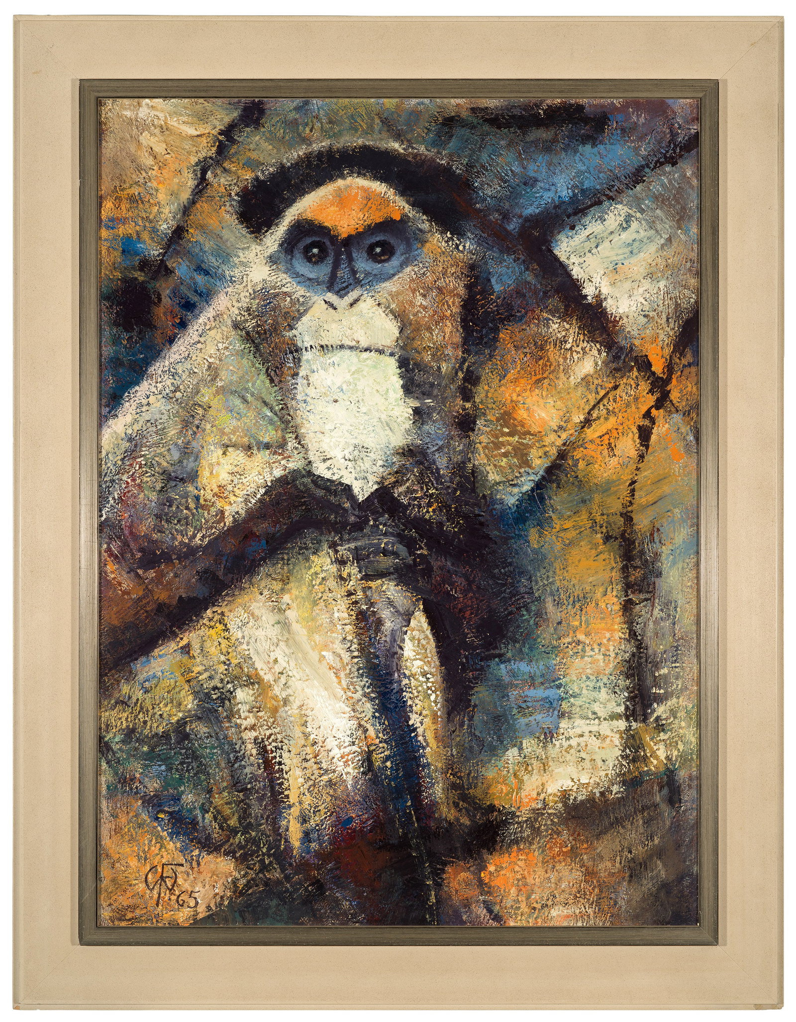 Werner Fechner: (1892 Berlin - 1973 Ravensburg) Brazzameerkatze Kubistische Tierdarstellung aus dem späten Oeuvre des Künstlers, der zur "Verlorenen bzw. Verschollenen Generation" gehört. Fechner stammte aus