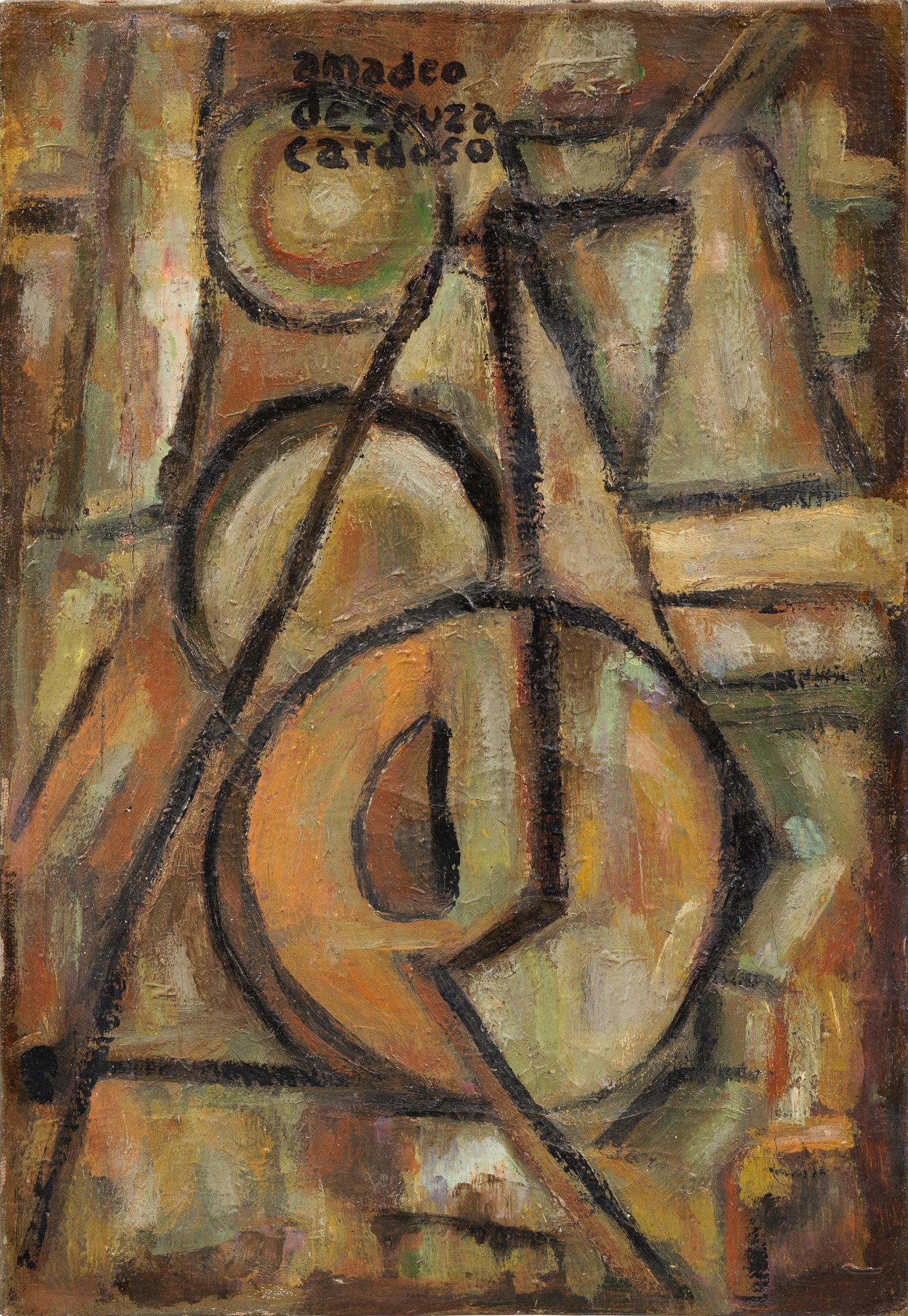 Amadeo de Souza-Cardoso: (1887 Mancelos bei Amarante - 1918 Espinho) attr.; Kubistische Komposition Unter dem Eindruck der Werke Braques und Picassos, um 1913-1915 entstandene Arbeit mit dunklem Liniengerüst und dezent