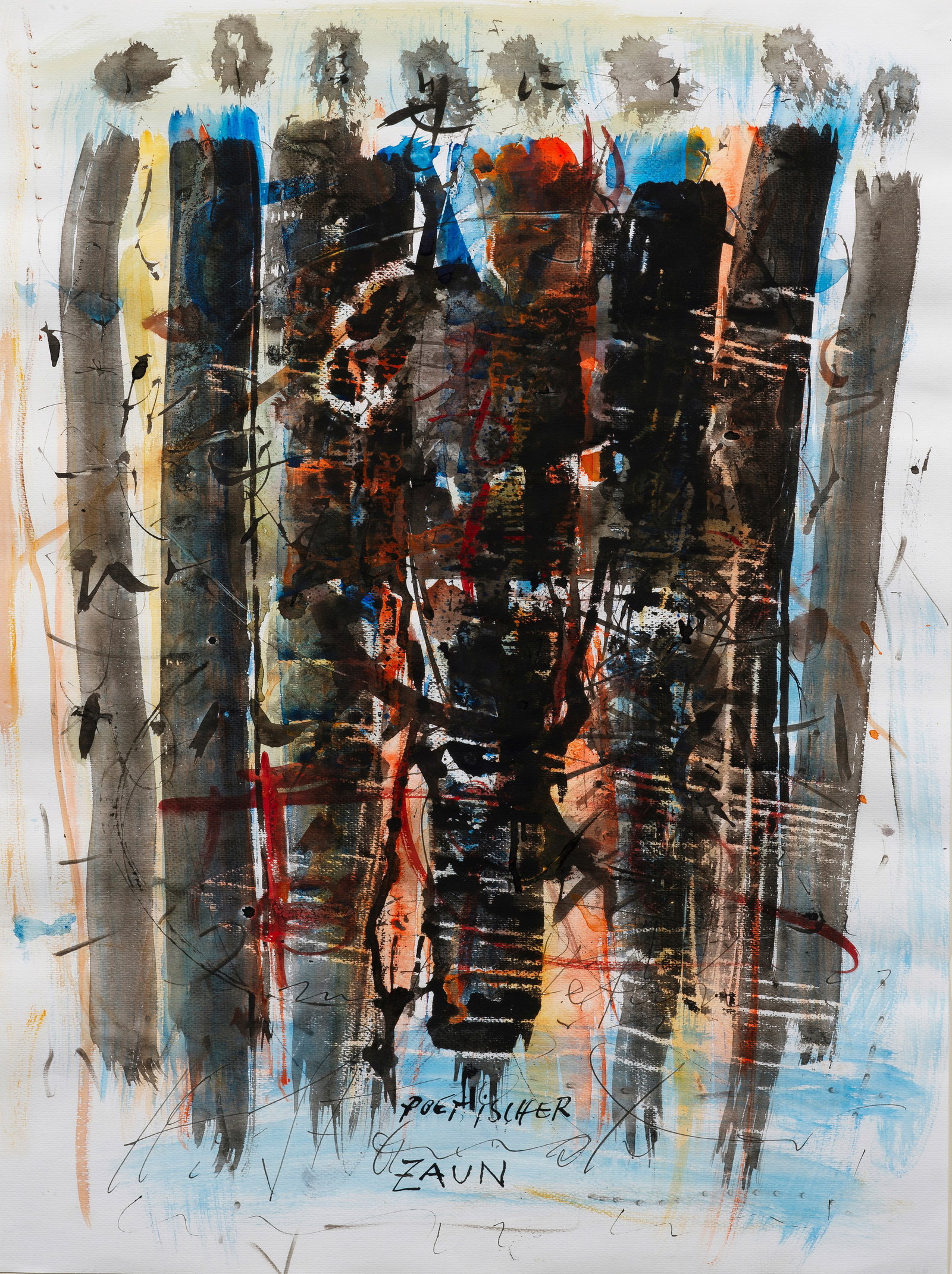 Hans Staudacher: (1923 St. Urban/Kärnten - 2021 Wien) "Poetischer Zaun". Originaltitel Charakteristisches Werk des Tachismus Staudachers, der ein Hauptvertreter der informellen Malerei Österreichs ist. 1956 war er f