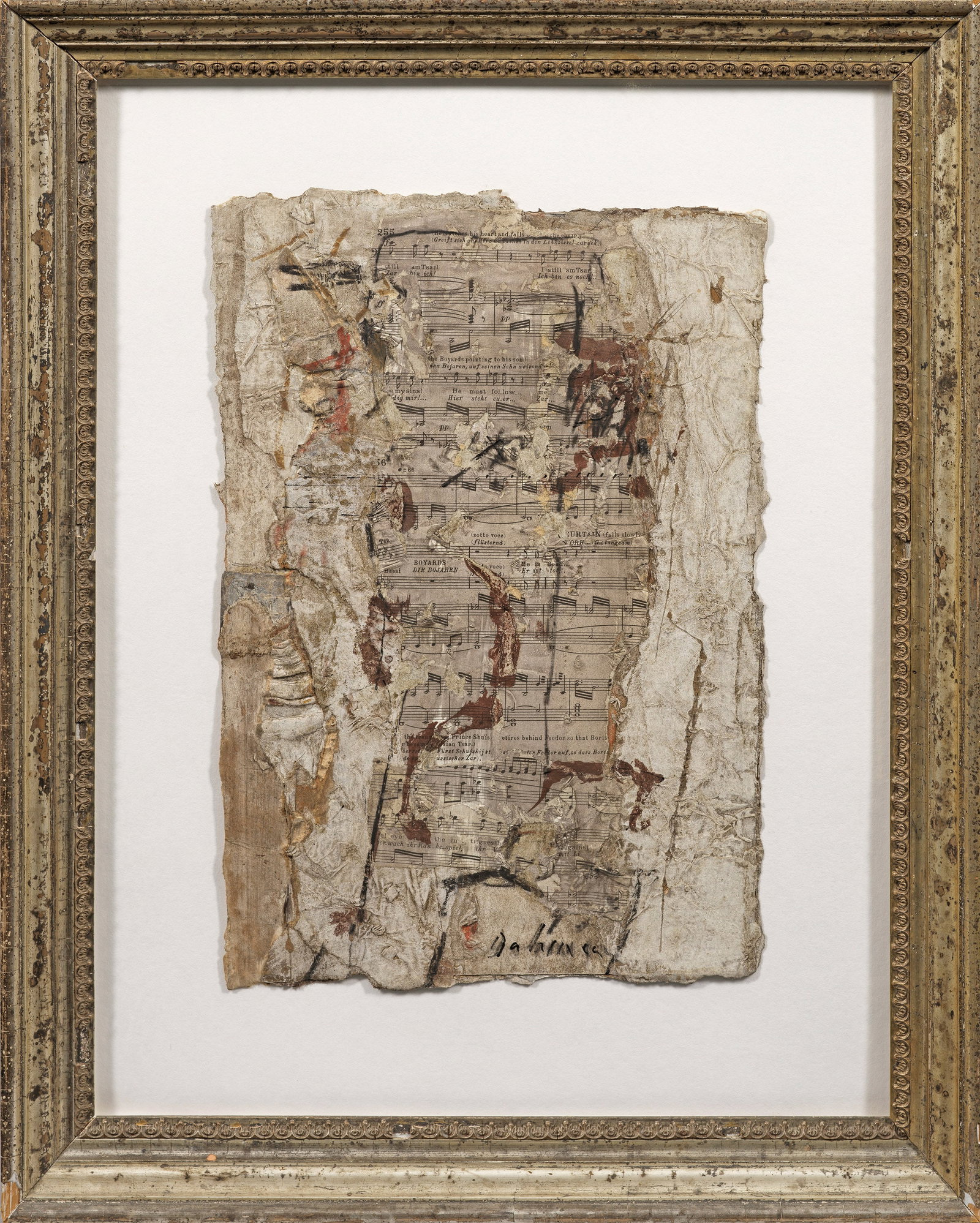 Karl Fred Dahmen: (1917 Stolberg - 1981 Preinersdorf) "Die Bojarden". Originaltitel Die 1962 entstandene Collage Dahmens, besteht aus Noten mit Liedtexten, in denen Bojarden (Großgrundbesitzer) Erwähnung finden. Dahm