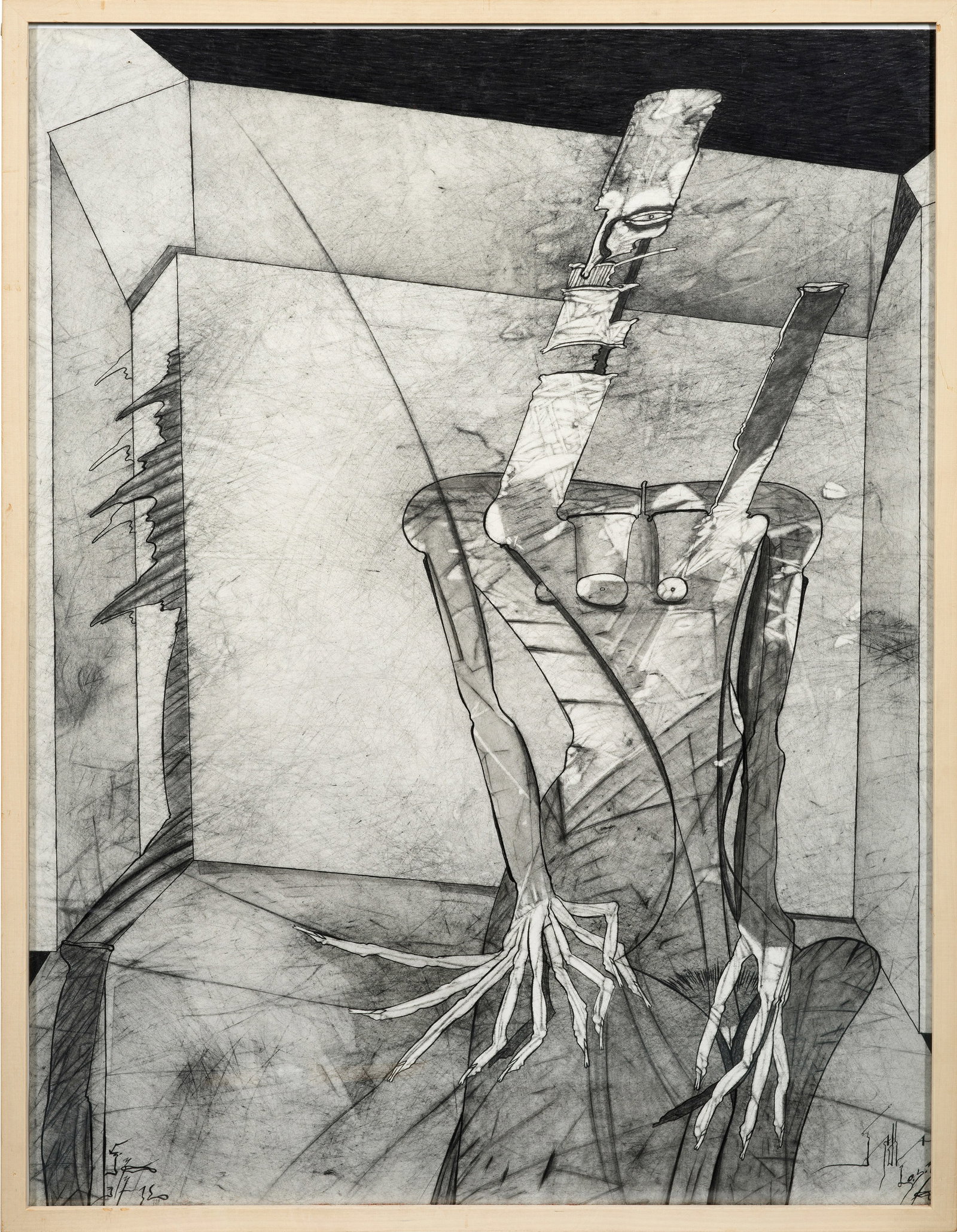 Johann Jascha: (1942 Mettmach/Österreich) Fingerkopf Surrealistische Komposition Jaschas, der 1963-1967 zunächst Malerei an der Wiener Kunstakademie studierte und anschließend die Ausbildung in den Fächern Medai