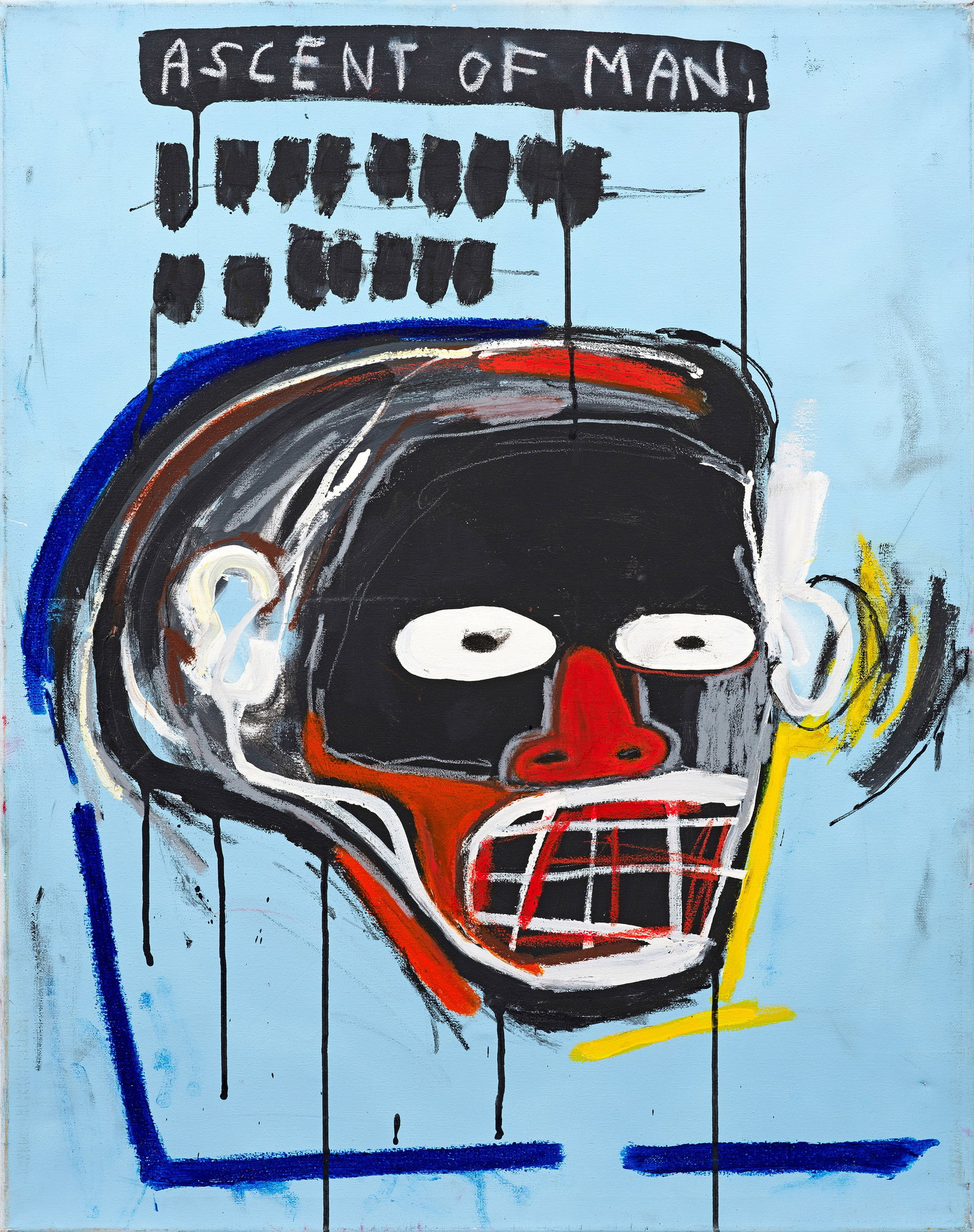 Julien Moro-Lin: (Geb. 1978 Paris) "Ascent of Man". Originaltitel In kraftvollen, energischen Strichen schildert Moro-Lin einen maskenhaften Schädel, der starke Assoziationen zu Jean-Michel Basquiats Werk "Untitled" 