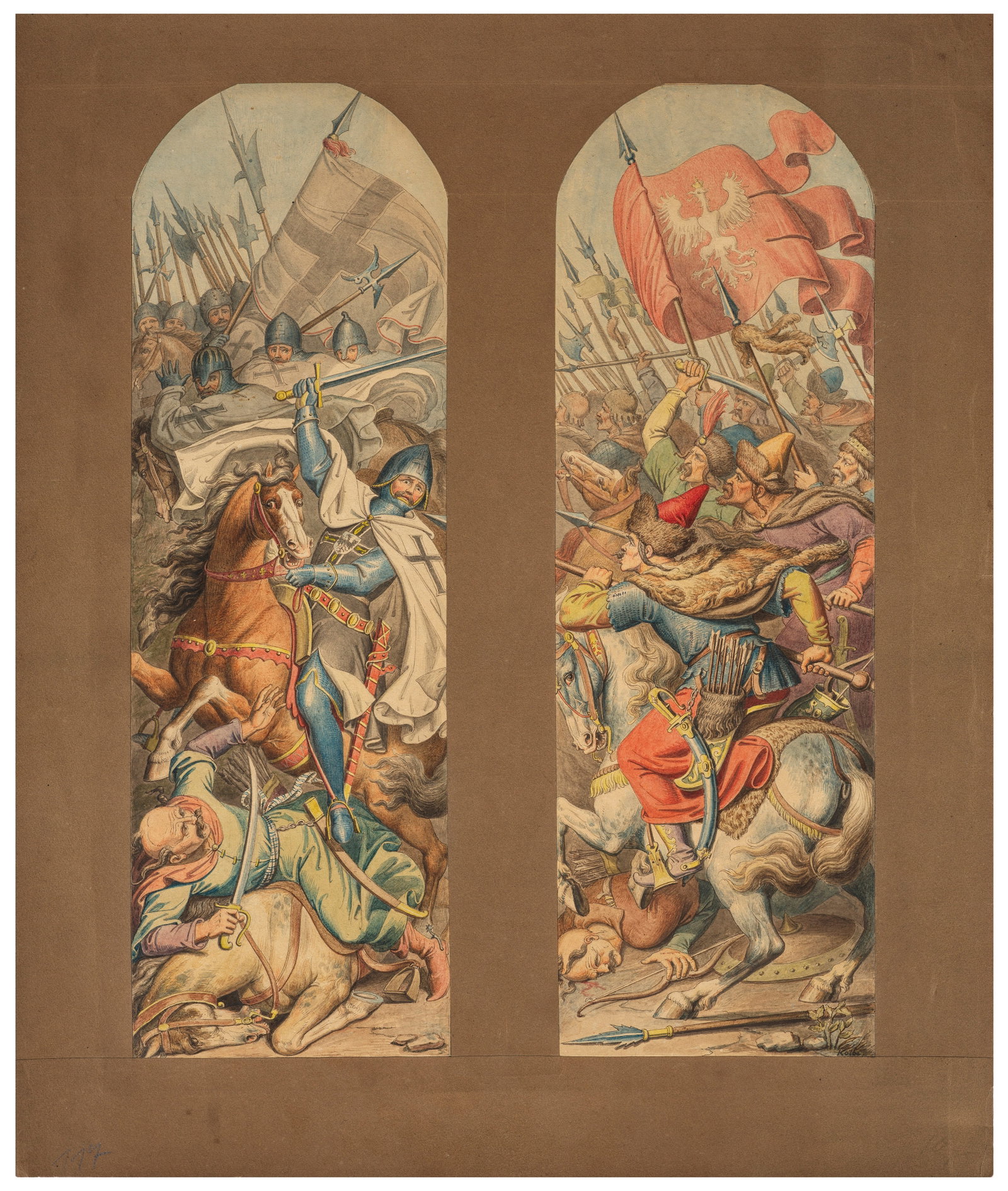 Carl Wilhelm Kolbe der Jüngere: (1781 Berlin - 1853 ebenda) Schlacht von Tannenberg 1410 Mittelalterliches Schlachtgetümmel zwischen dem unterlegenen Heer des Deutschen Ordens auf der linken Seite und den siegreich heranstürmenden